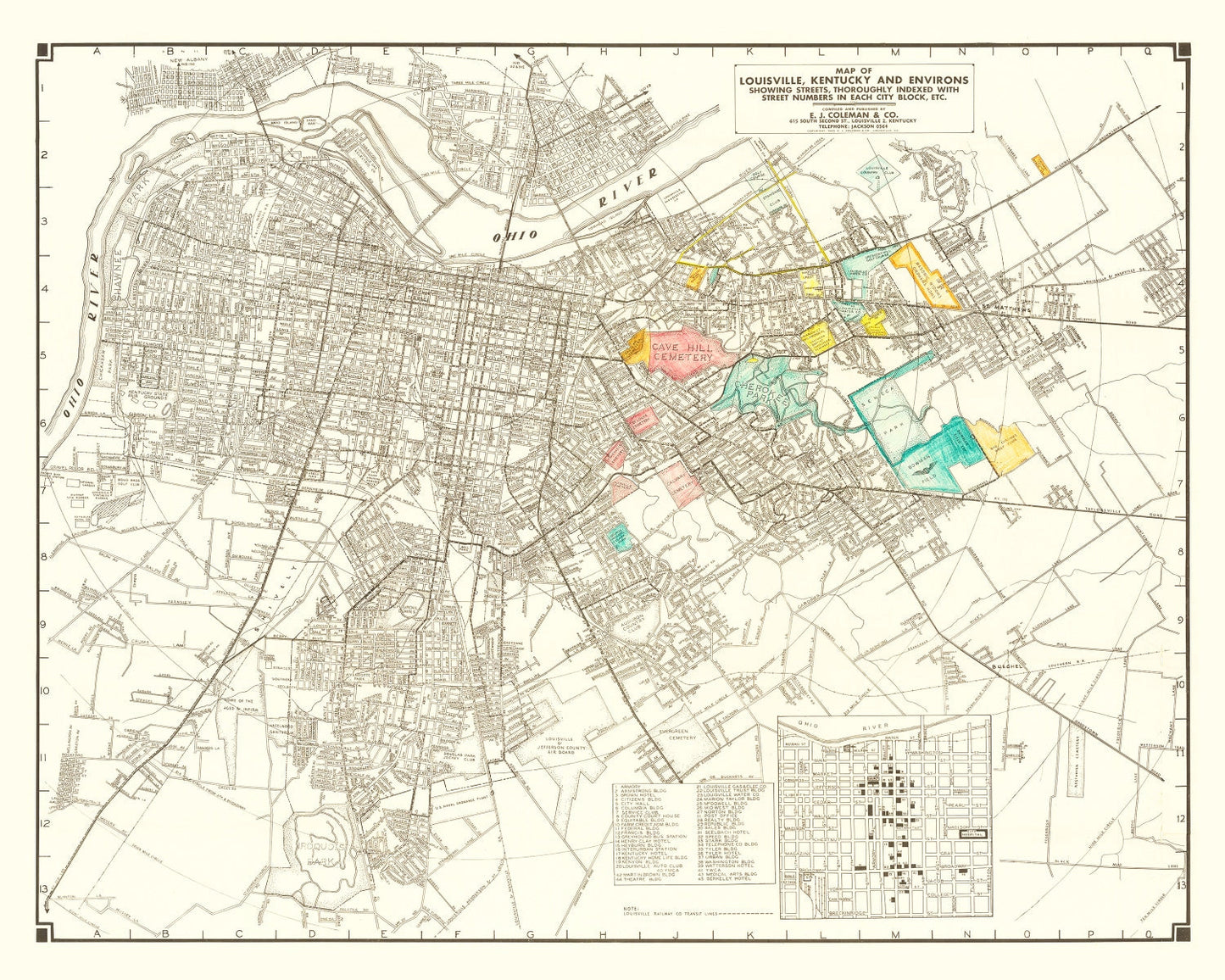Vintage Map of Louisville, Kentucky 1943