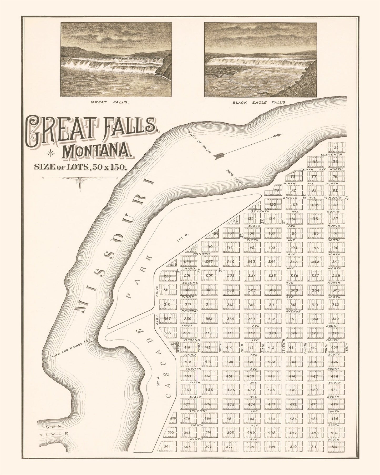 Vintage Map of Great Falls, Montana 1883