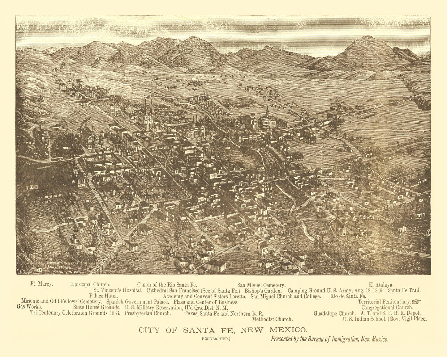 Vintage Map of Santa Fe, New Mexico 1885