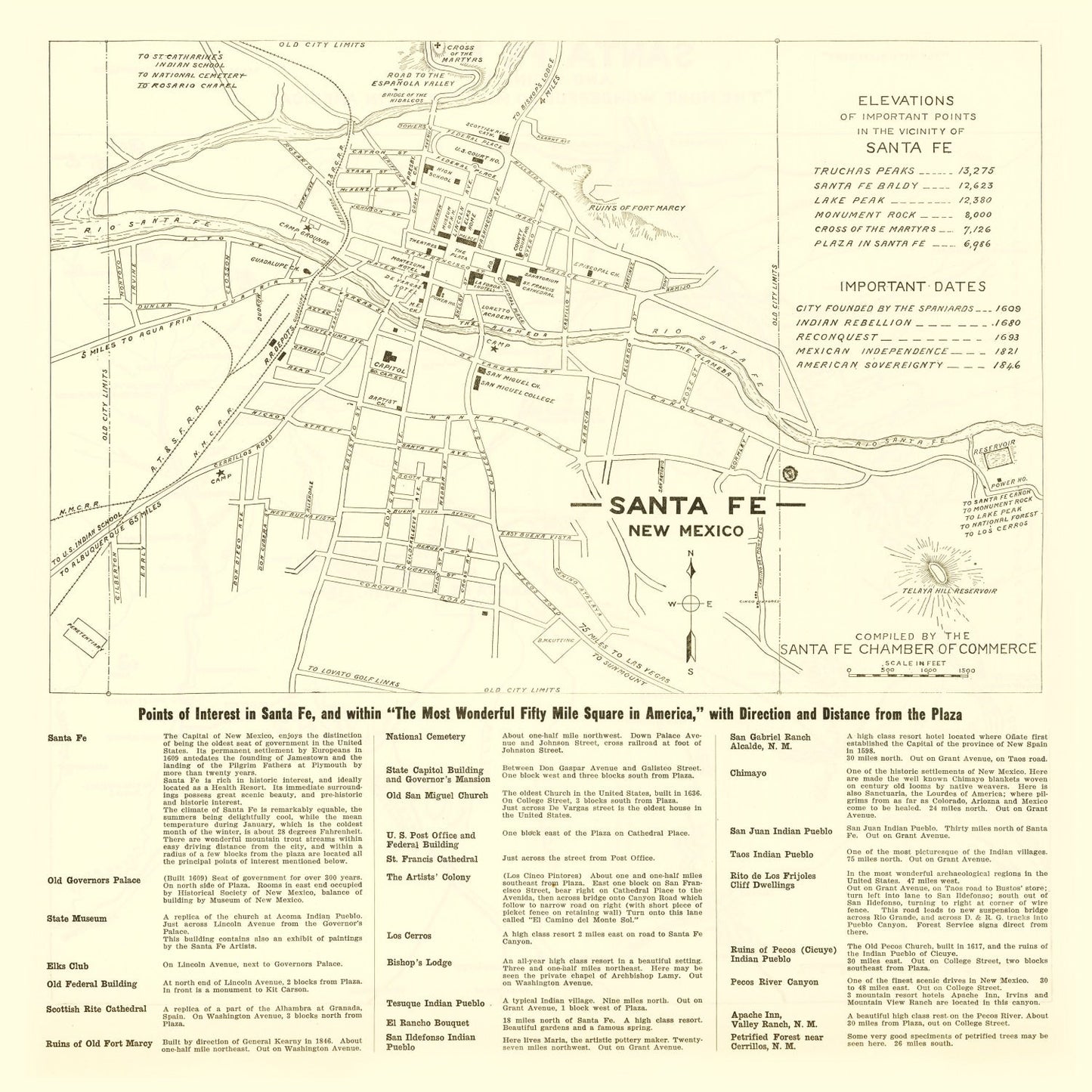 Vintage Map of Santa Fe, New Mexico 1925