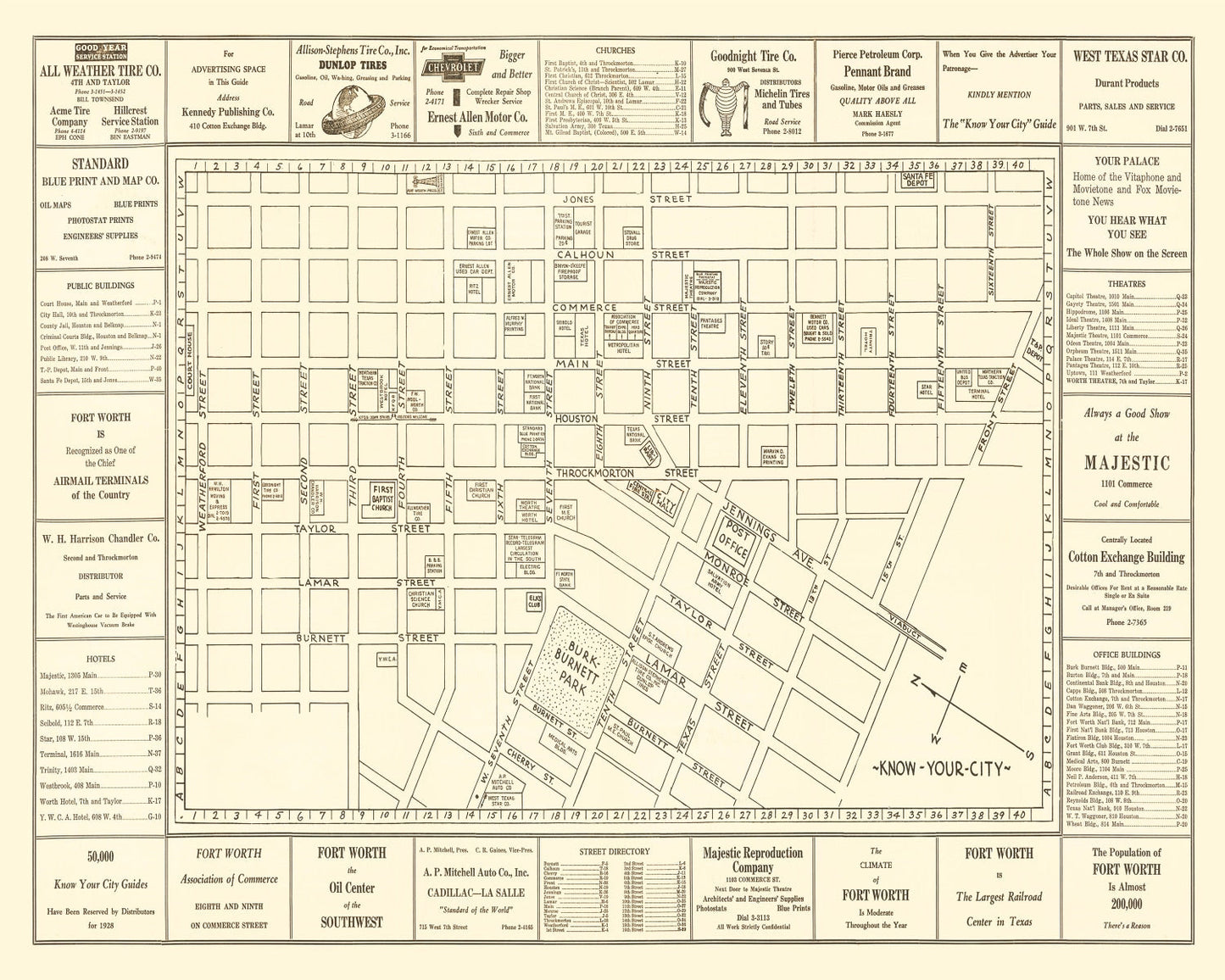 Vintage Map of Fort Worth, Texas 1928
