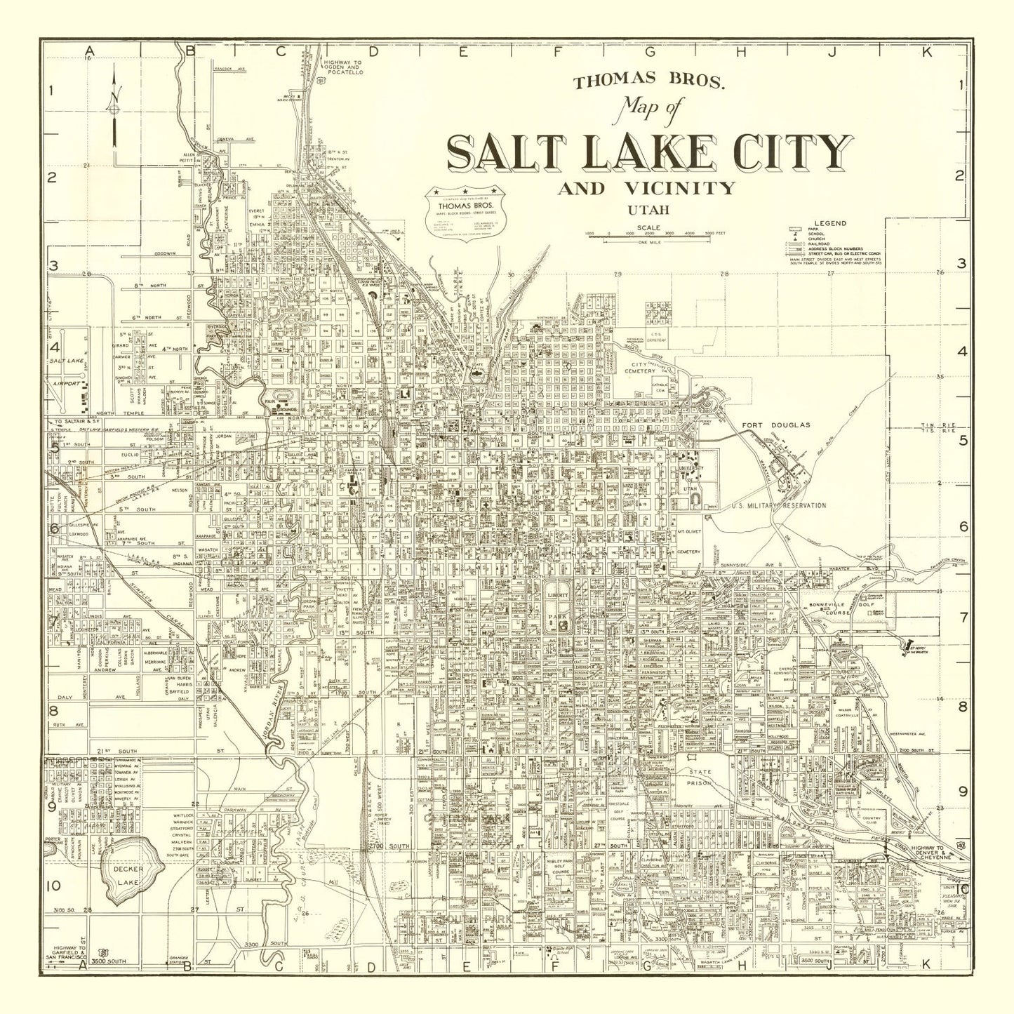 Vintage Map of Salt Lake City, Utah 1935