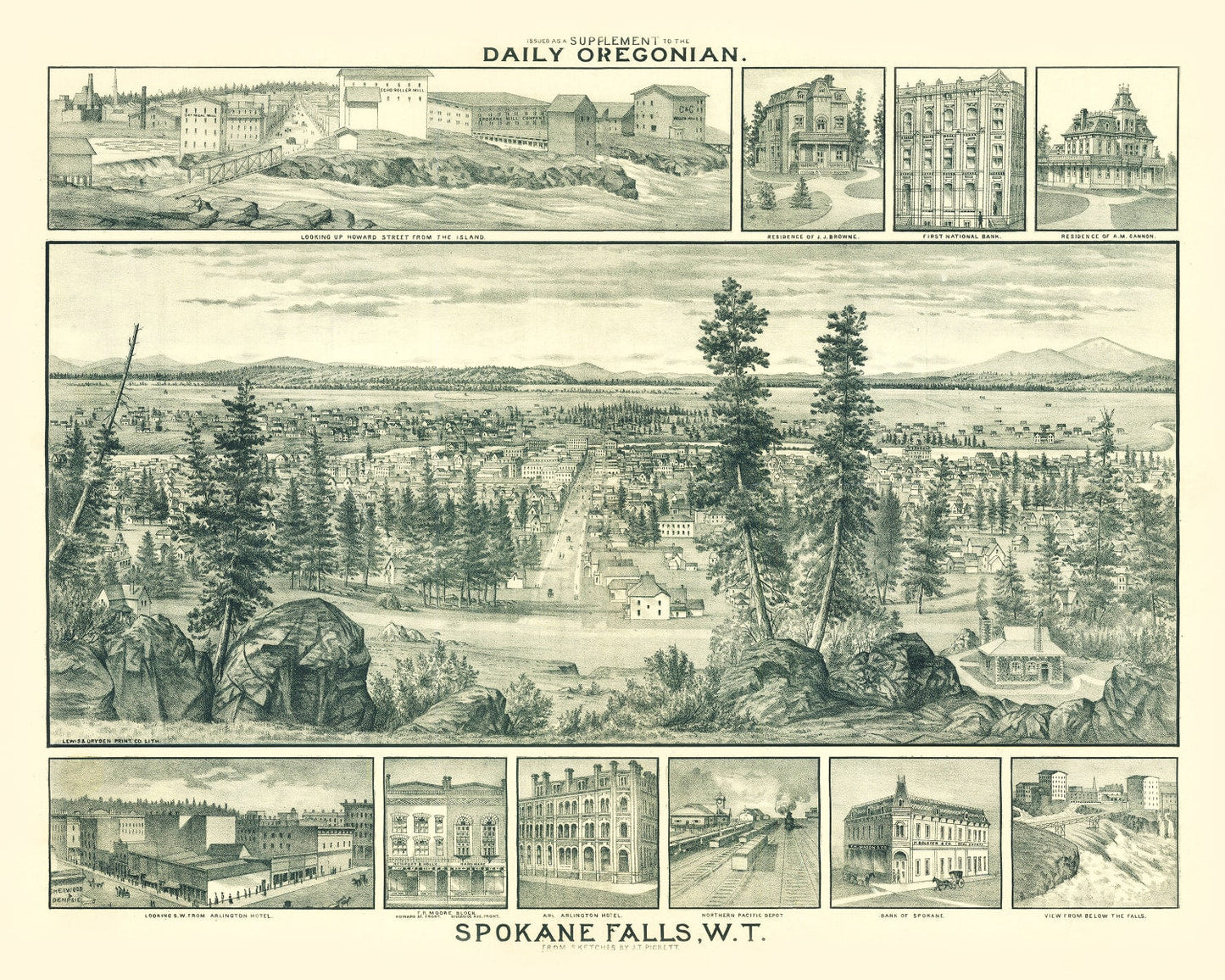 Vintage Map of Spokane Falls, Washington 1880