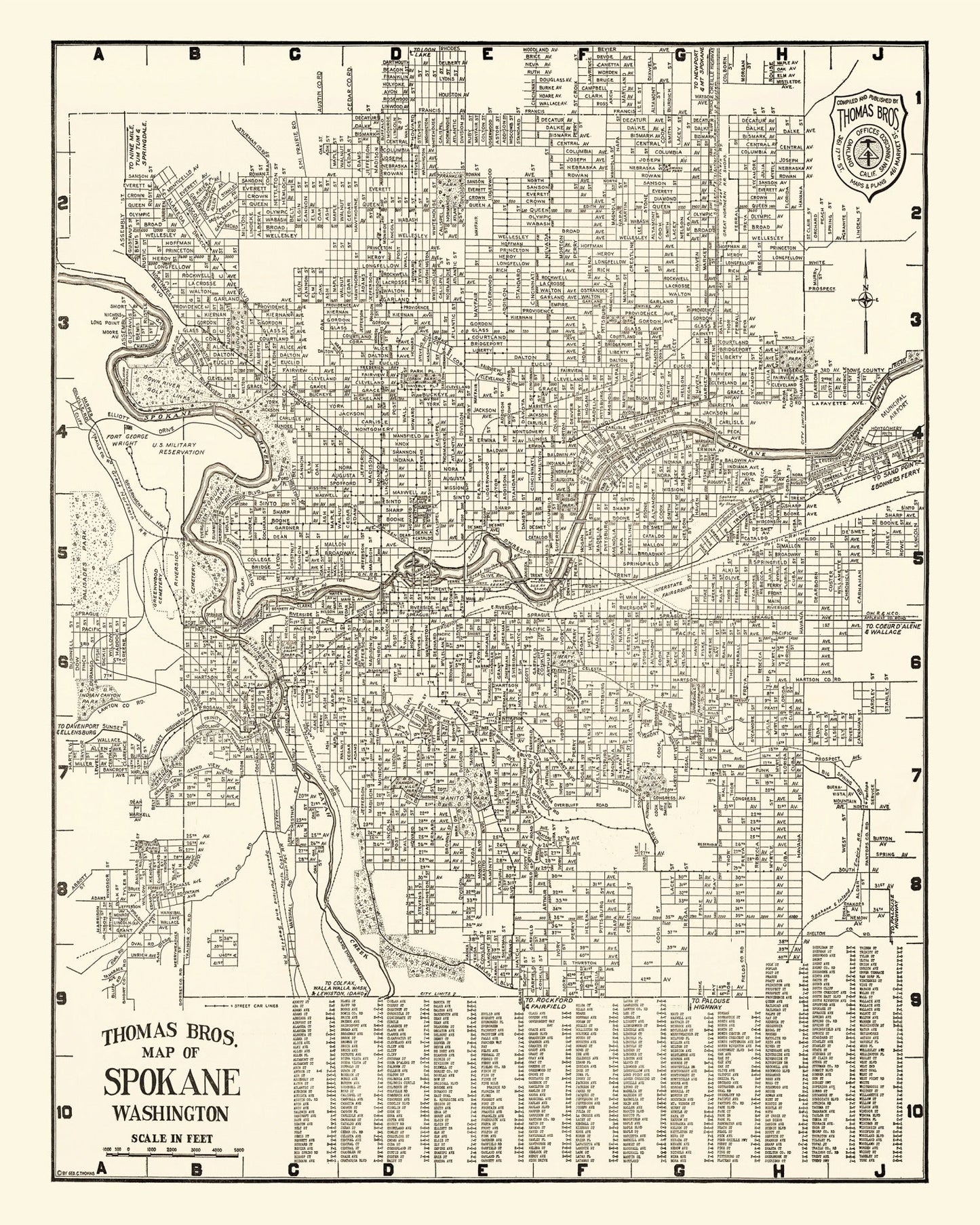 Vintage Map of Spokane, Washington 1920