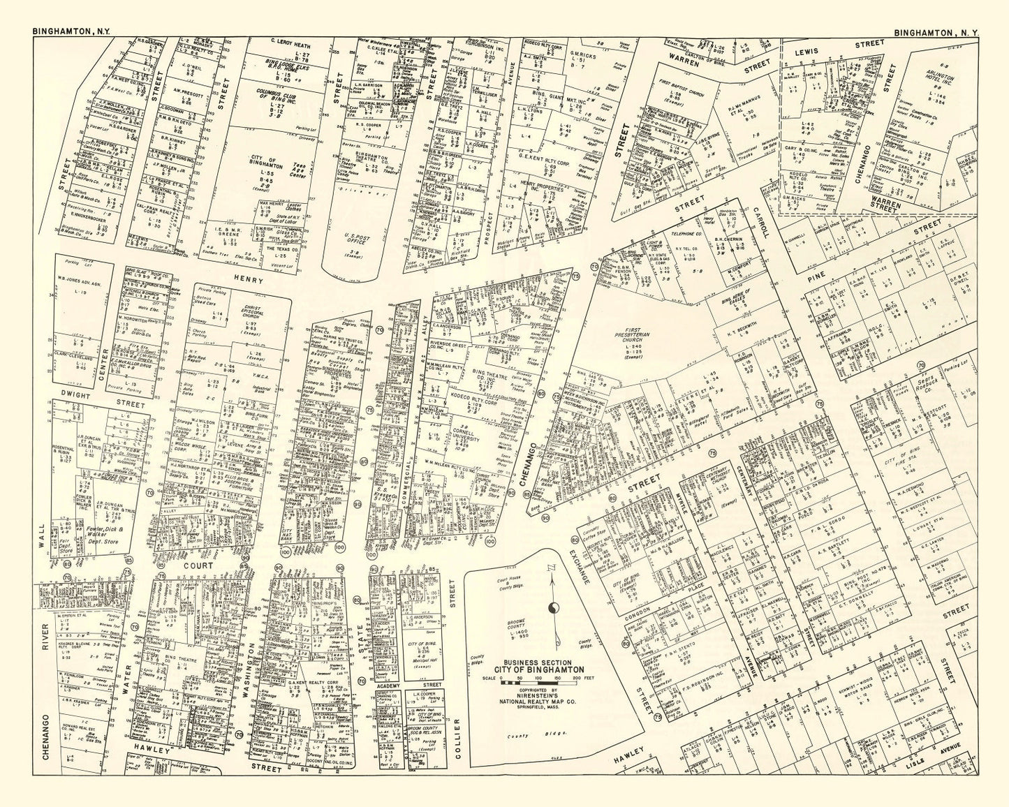 Vintage Map of Binghamton, NY Business Section 1947