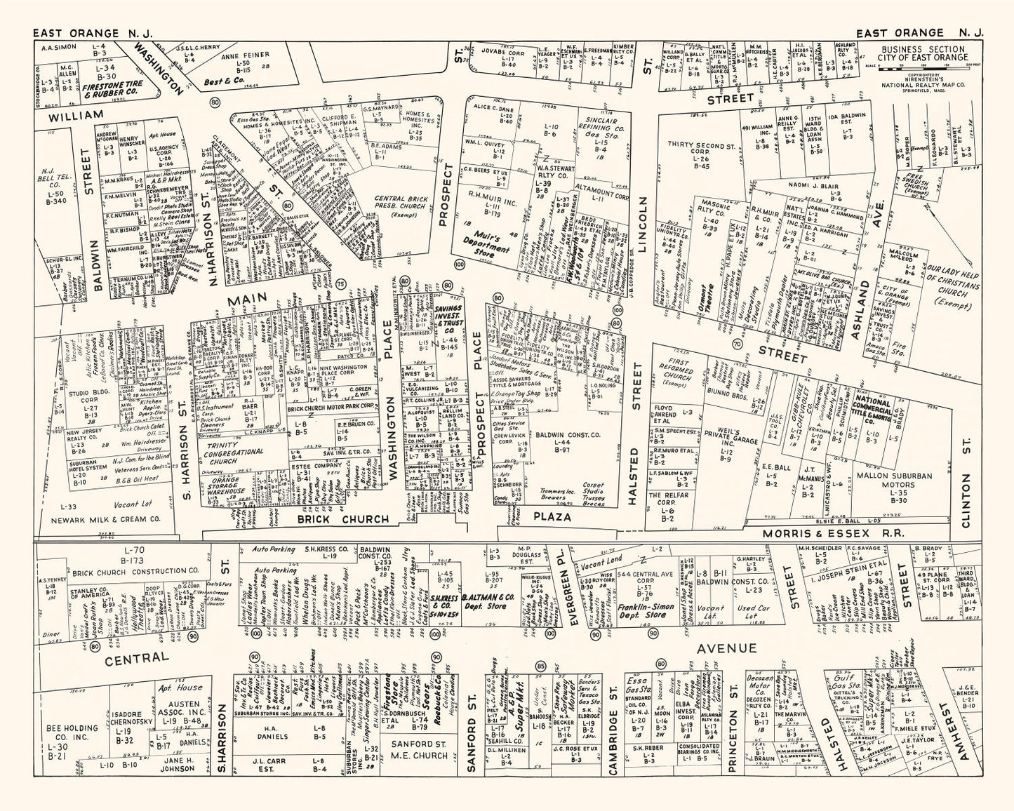 Vintage Map of East Orange, NJ Business Section 1947