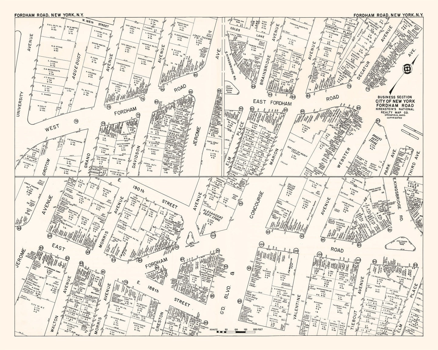 Vintage Map of New York City, NY Business Section 1947