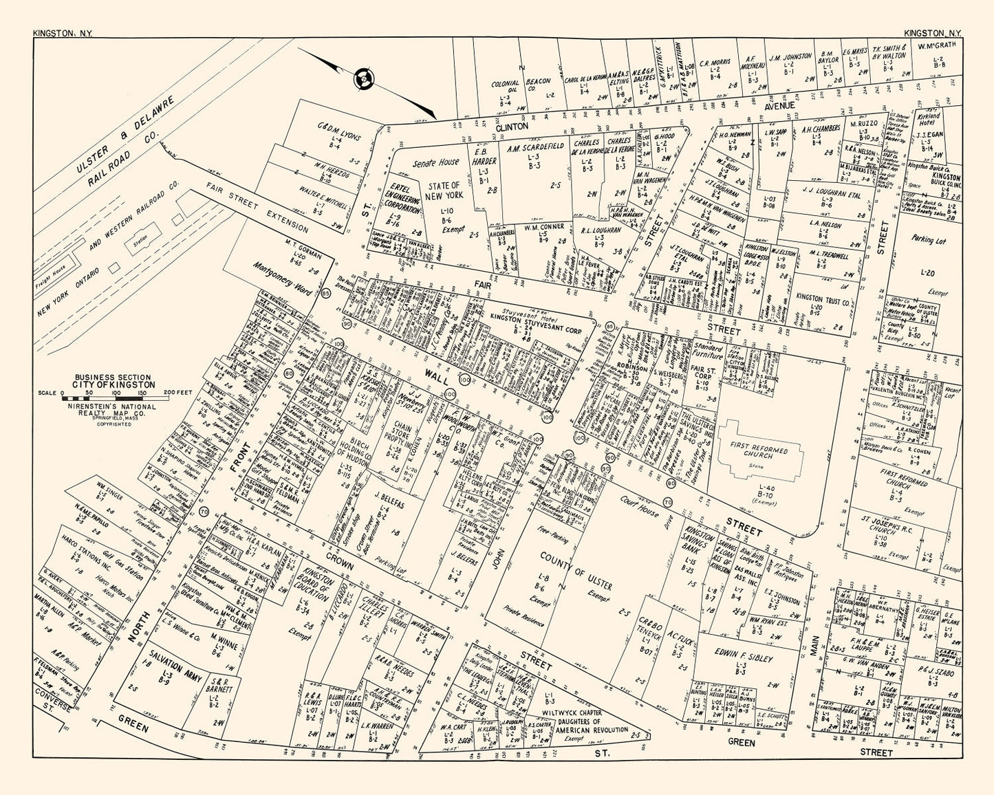 Vintage Map of Kingston, NY Business Section 1947