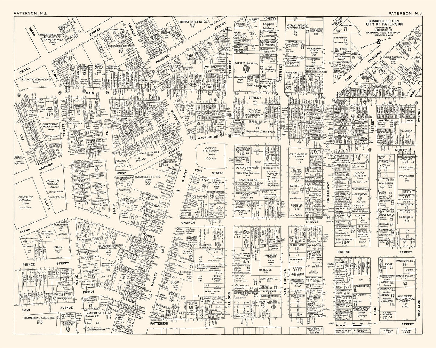 Vintage Map of Paterson, NJ Business Section 1947