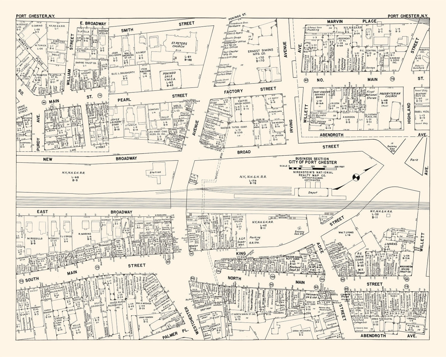Vintage Map of Port Chester, NY Business Section 1947