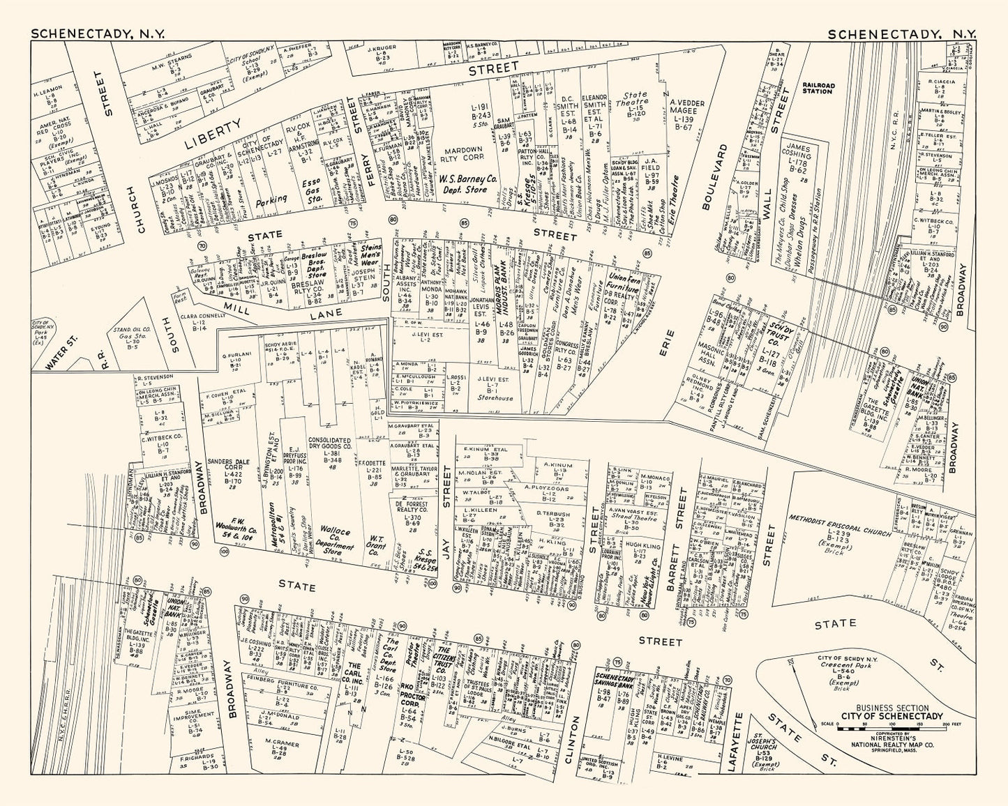 Vintage Map of Schenectady, NY Business Section 1947