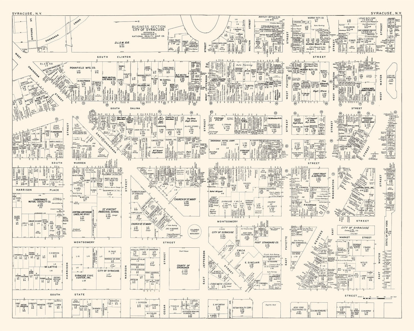 Vintage Map of Syracuse, NY Business Section 1947