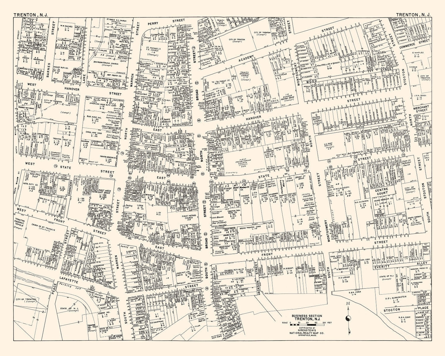 Vintage Map of Trenton, NJ Business Section 1947