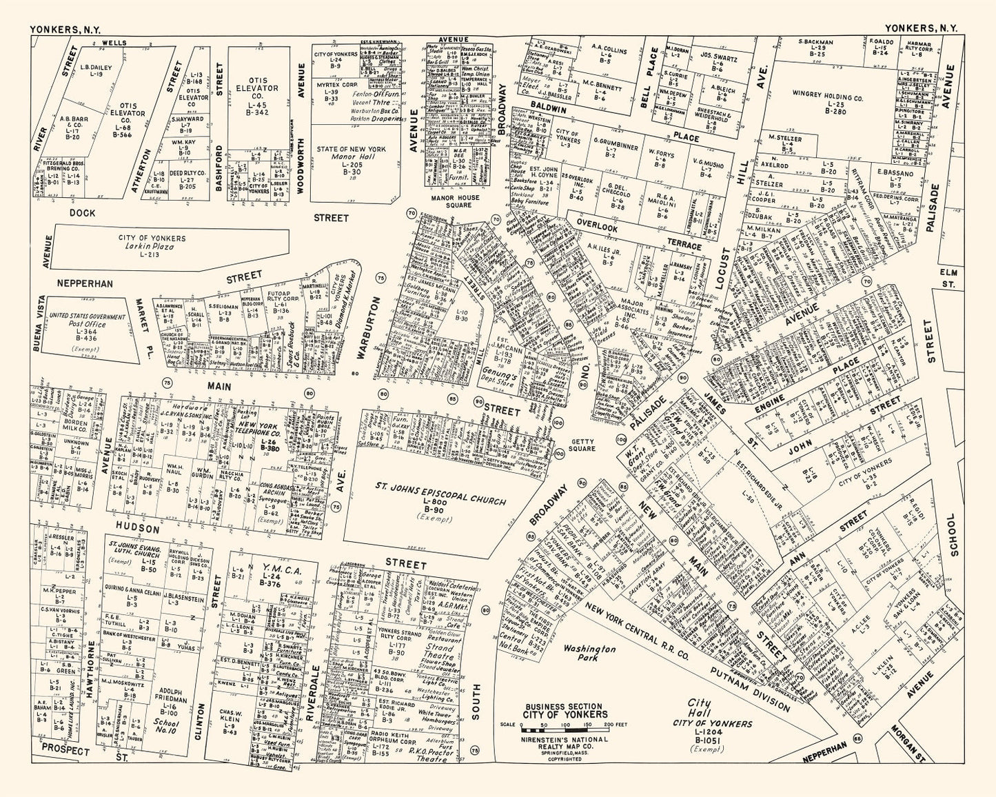 Vintage Map of Yonkers, NY Business Section 1947