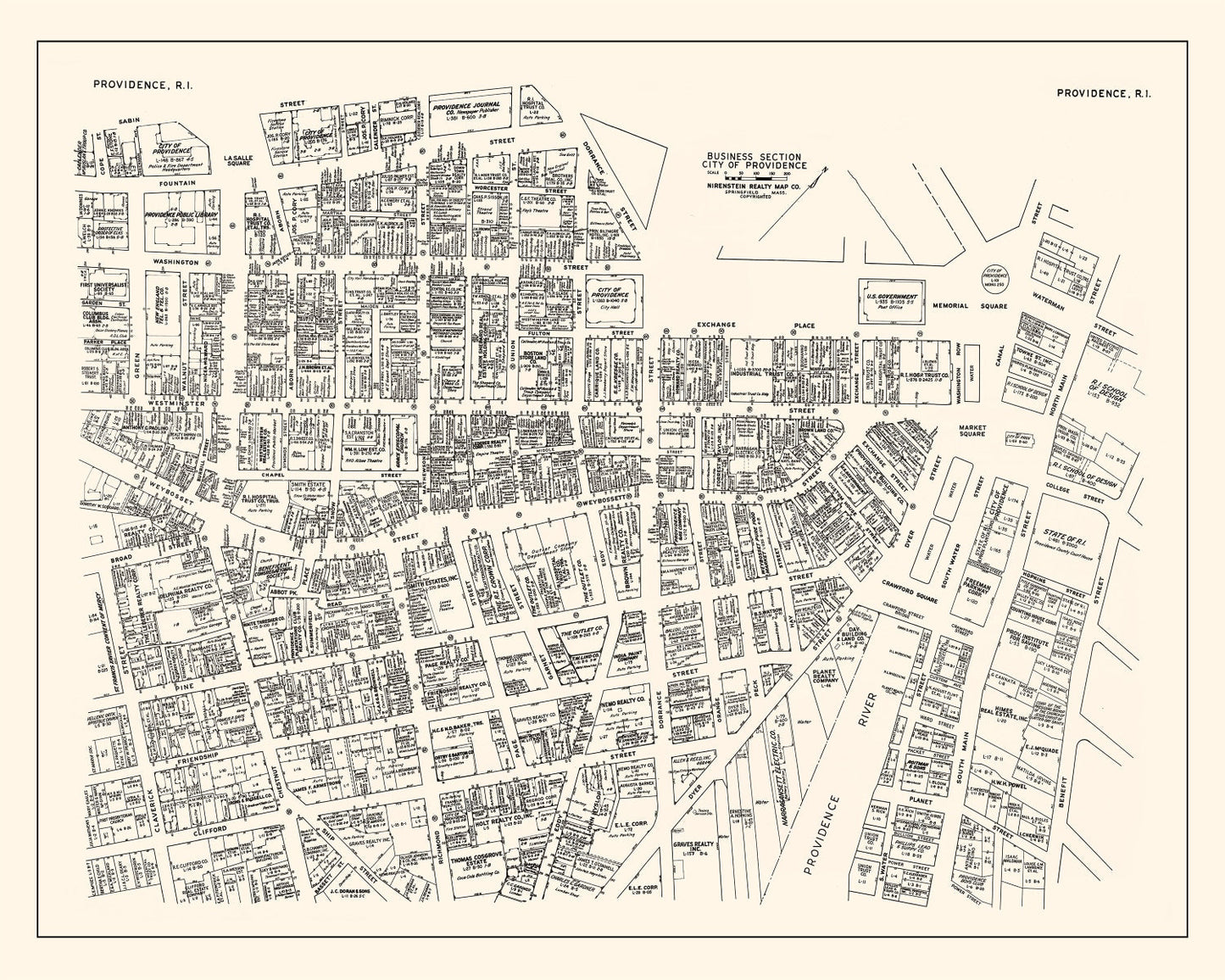 Vintage Map of Providence, RI Business Section 1946