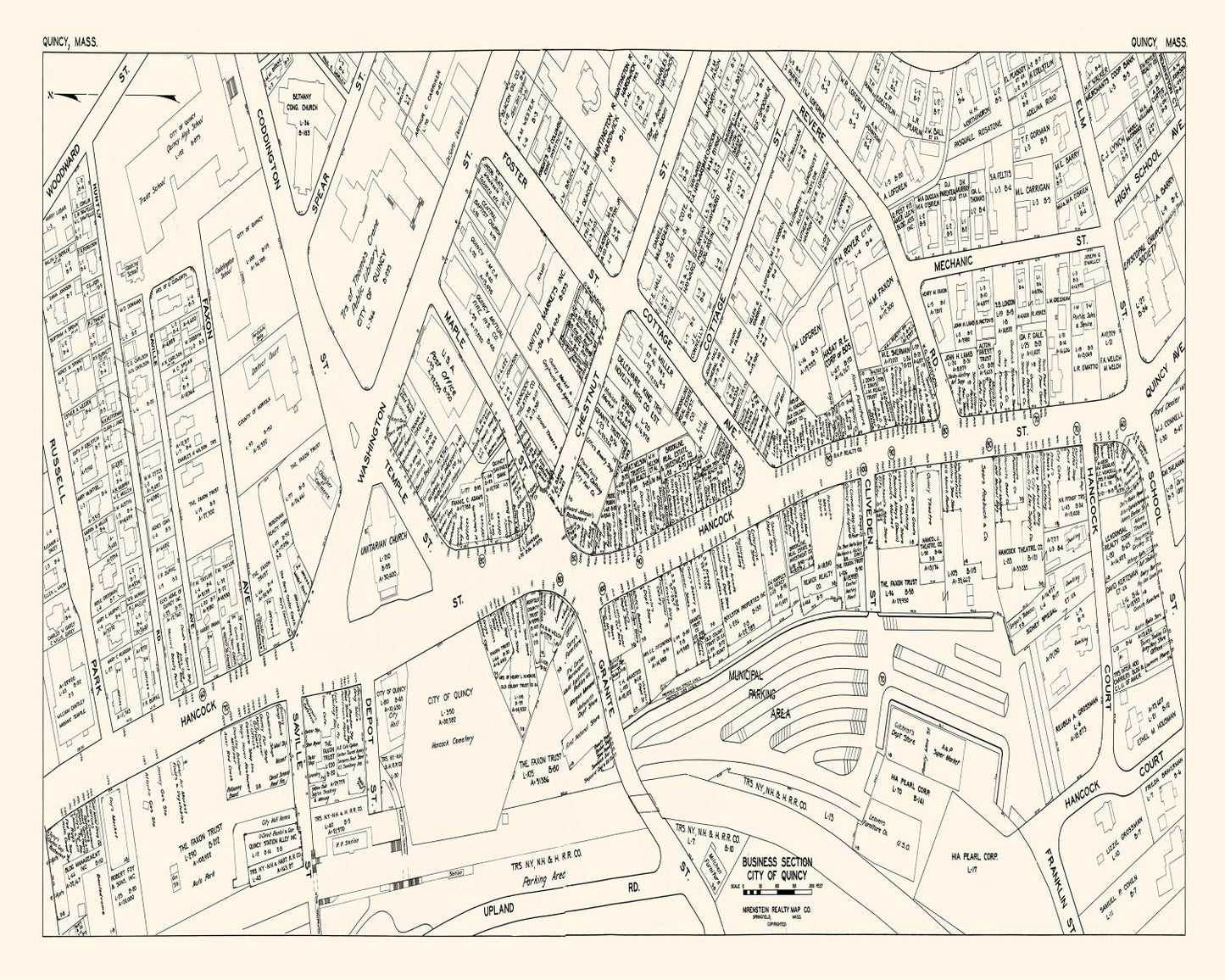 Vintage Map of Quincy, MA Business Section 1946
