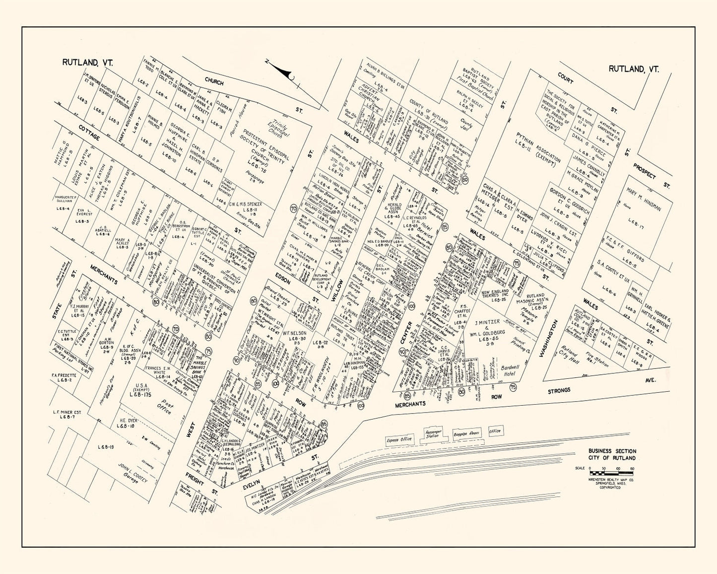 Vintage Map of Rutland, VT Business Section 1946