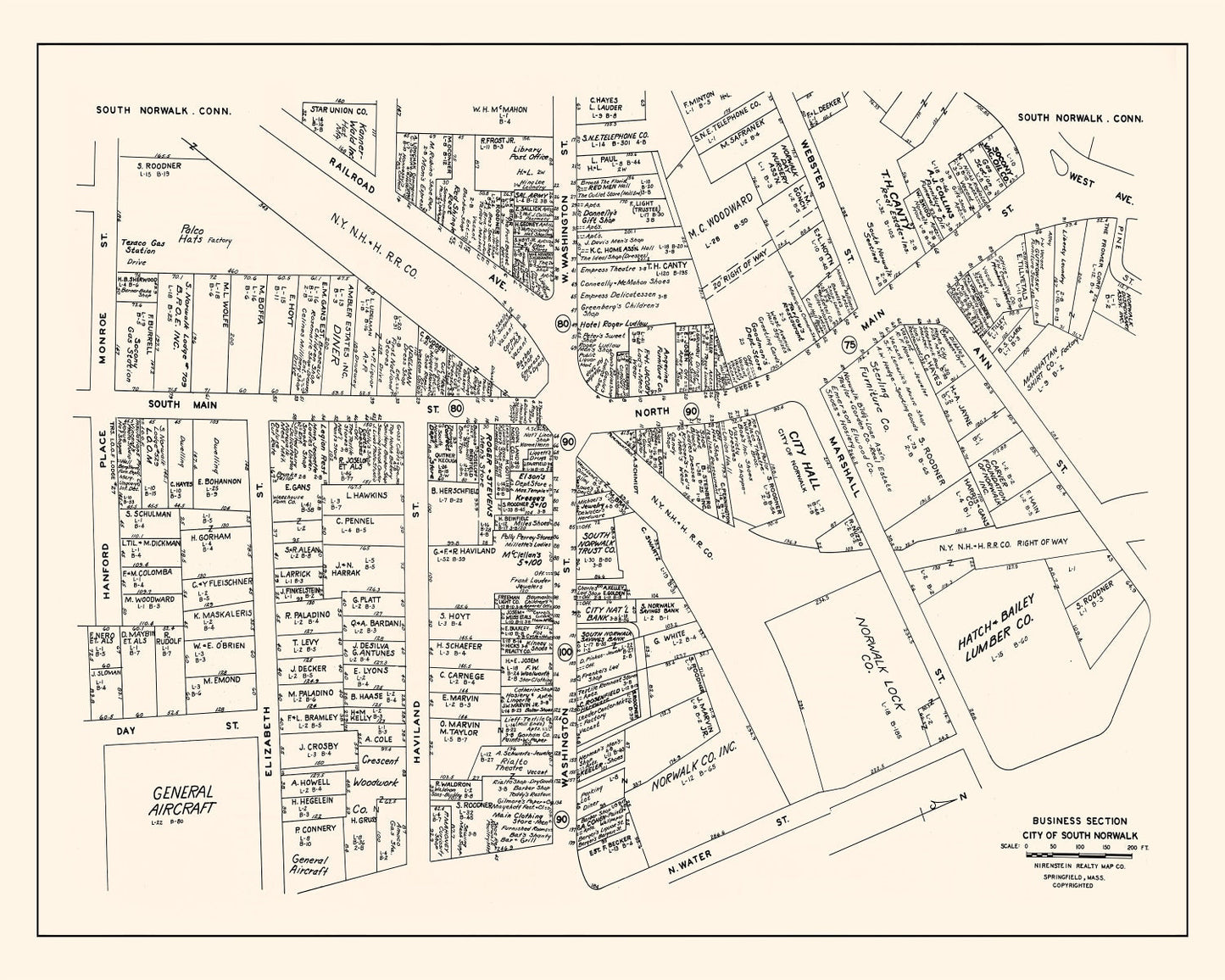 Vintage Map of South Norwalk, CT Business Section 1946