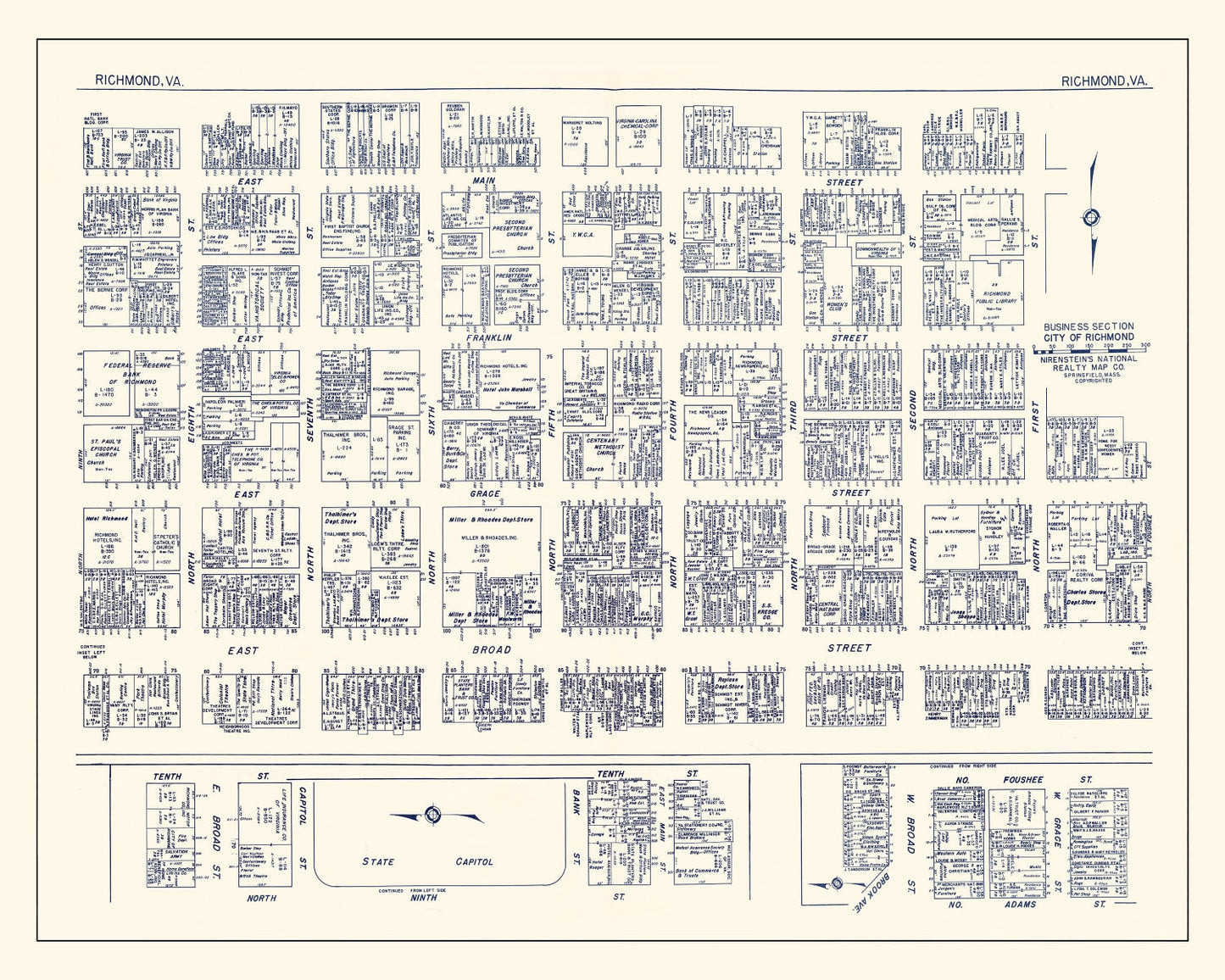 Vintage Map of Richmond, VA Business Section 1950