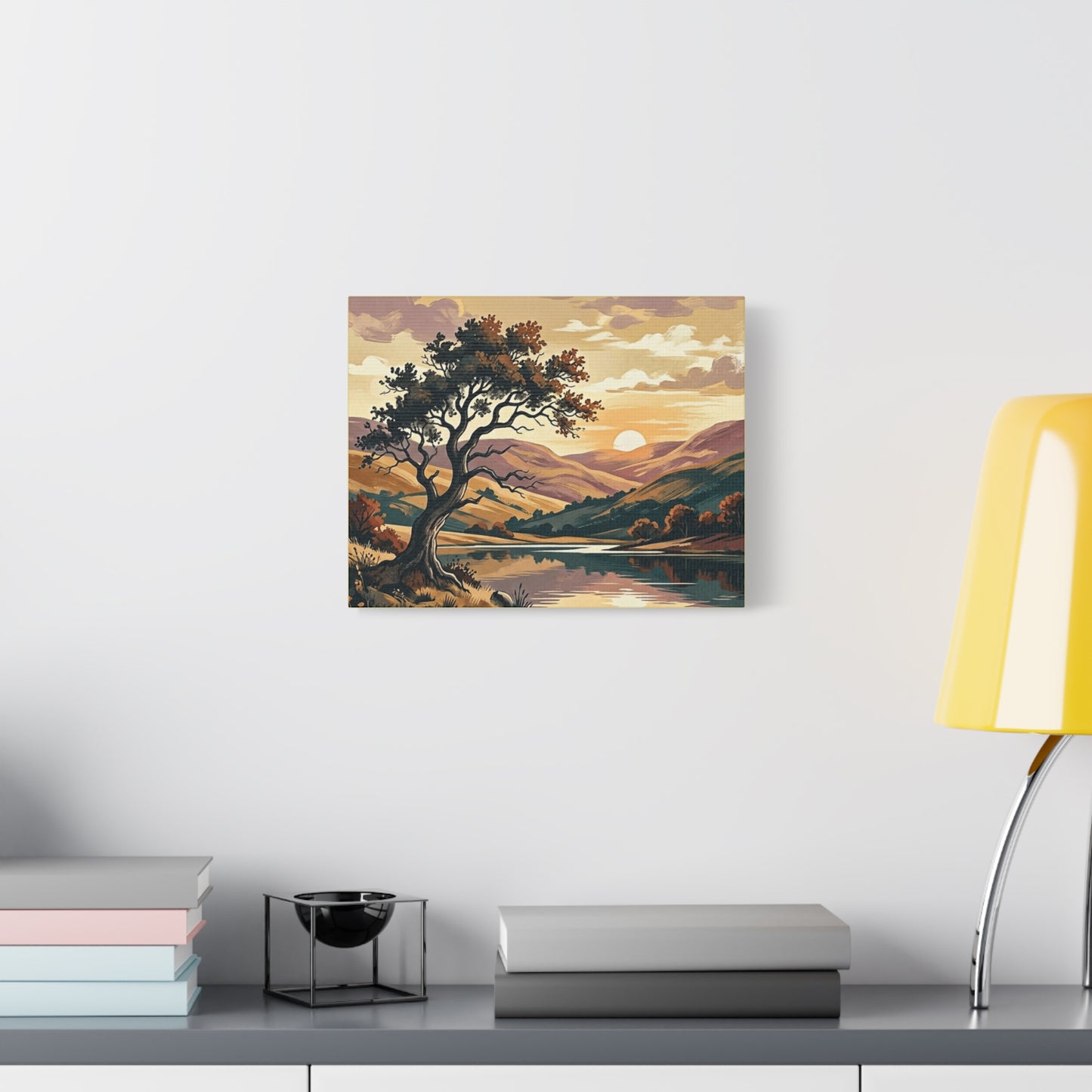 Sunset Lake Landscape Canvas - Vintage Tree Wall Art Print