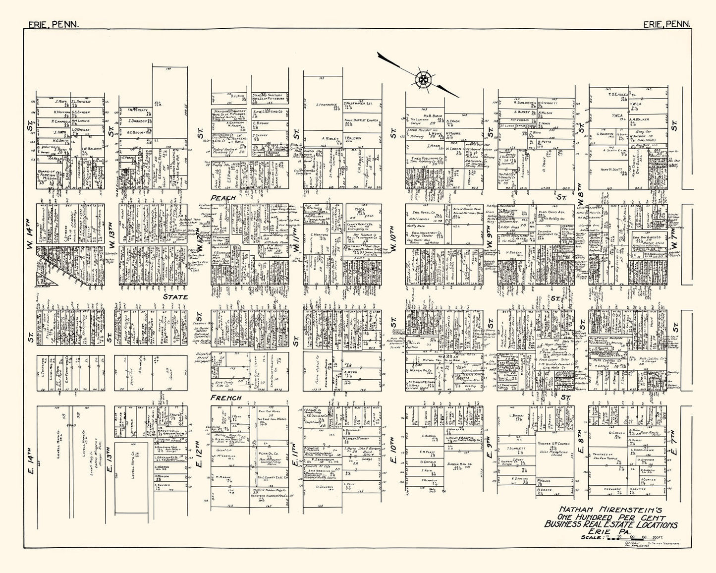 Vintage Map of Erie, PA Business Section 1929