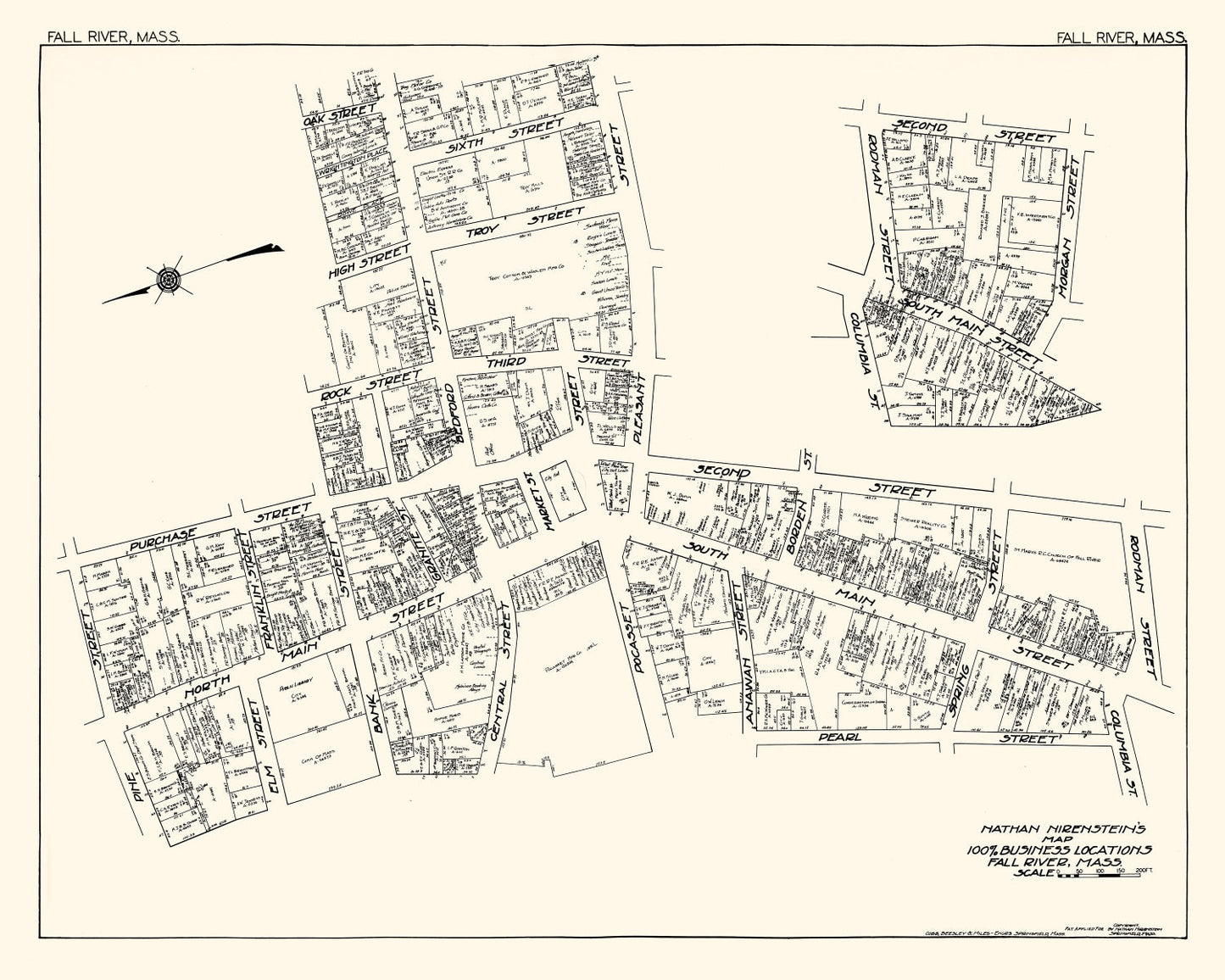 Vintage Map of Fall River, MA Business Section 1929