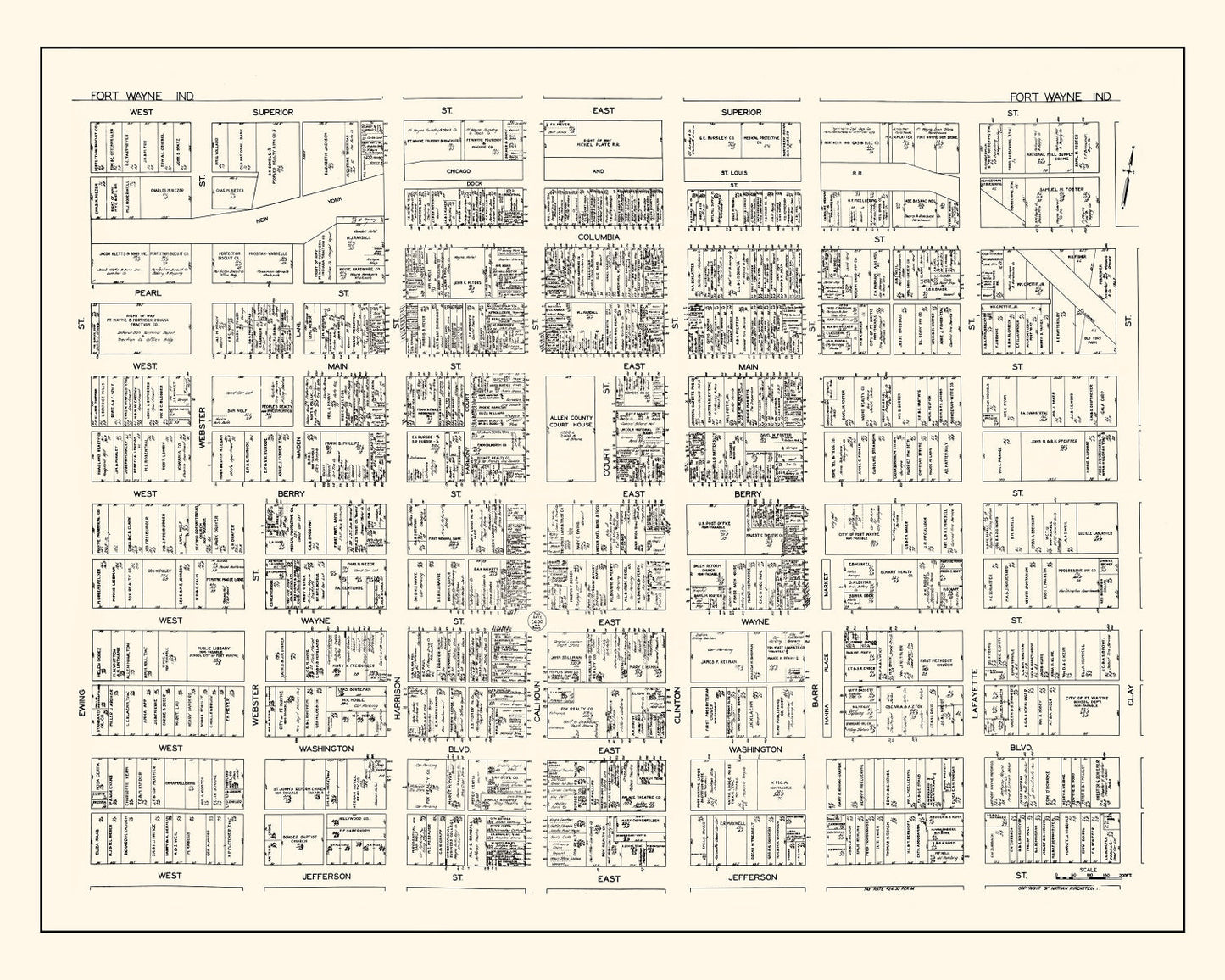 Vintage Map of Fort Wayne, IN Business Section 1929