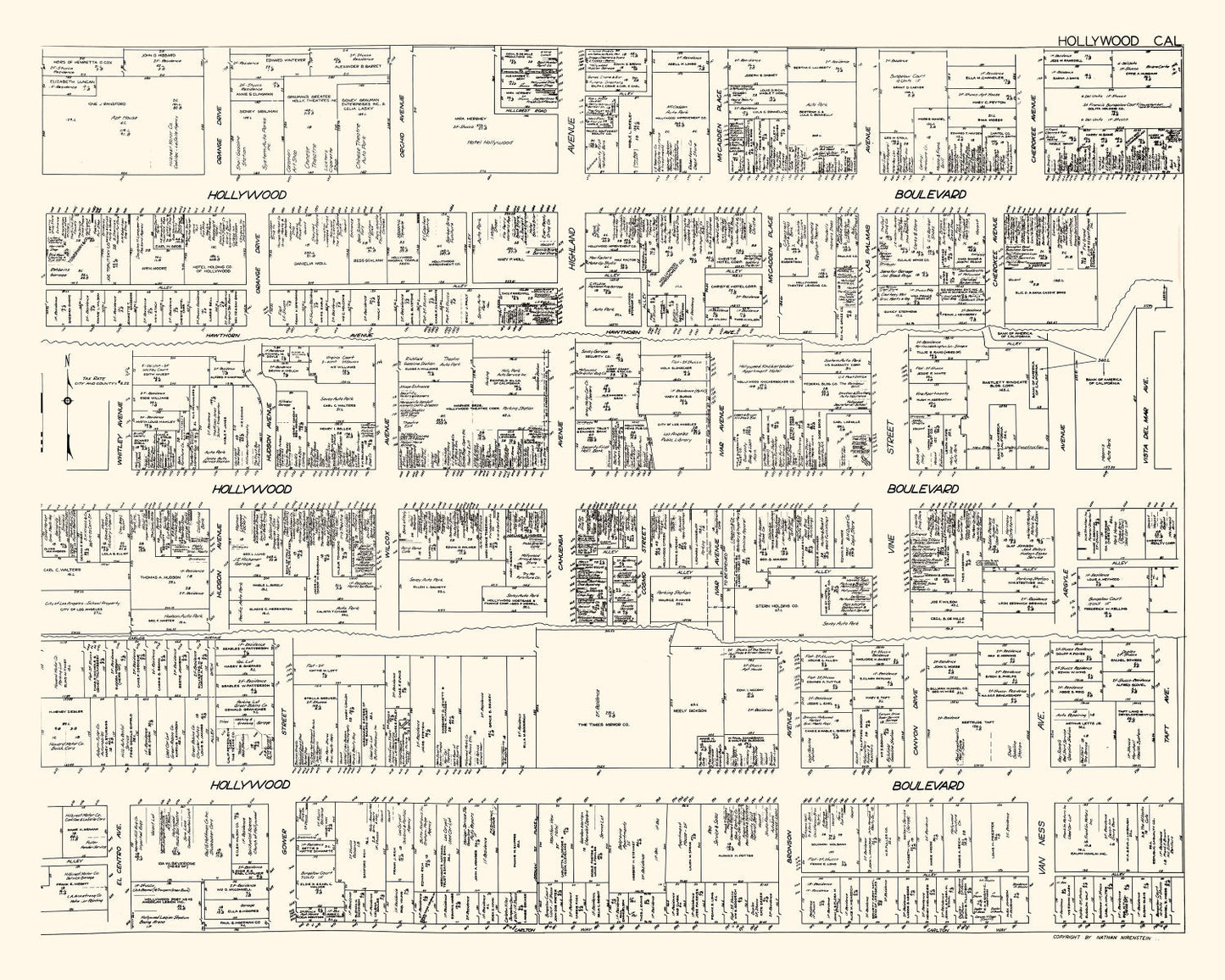 Vintage Map of Hollywood, CA Business Section 1929