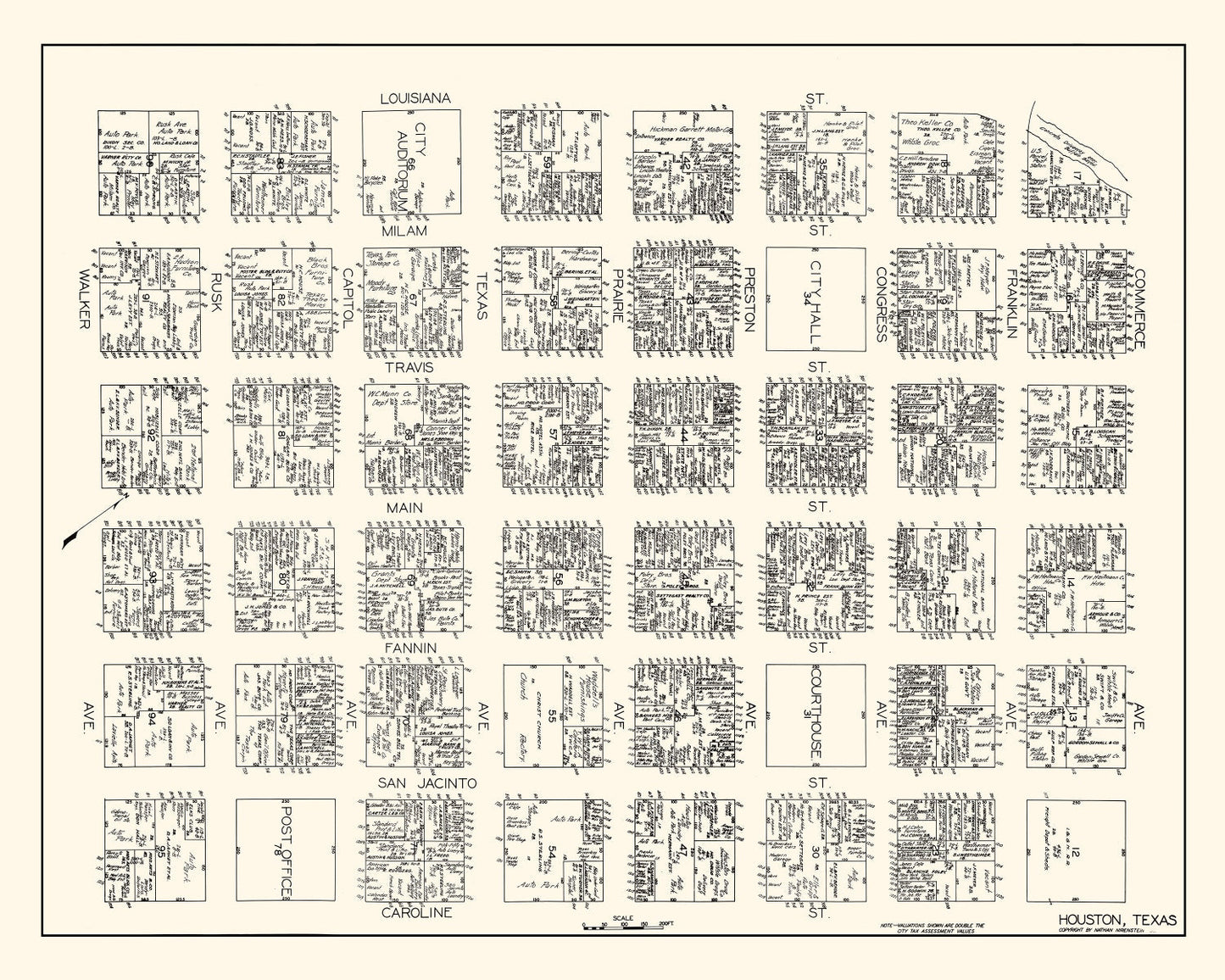 Vintage Map of Houston, TX Business Section 1929