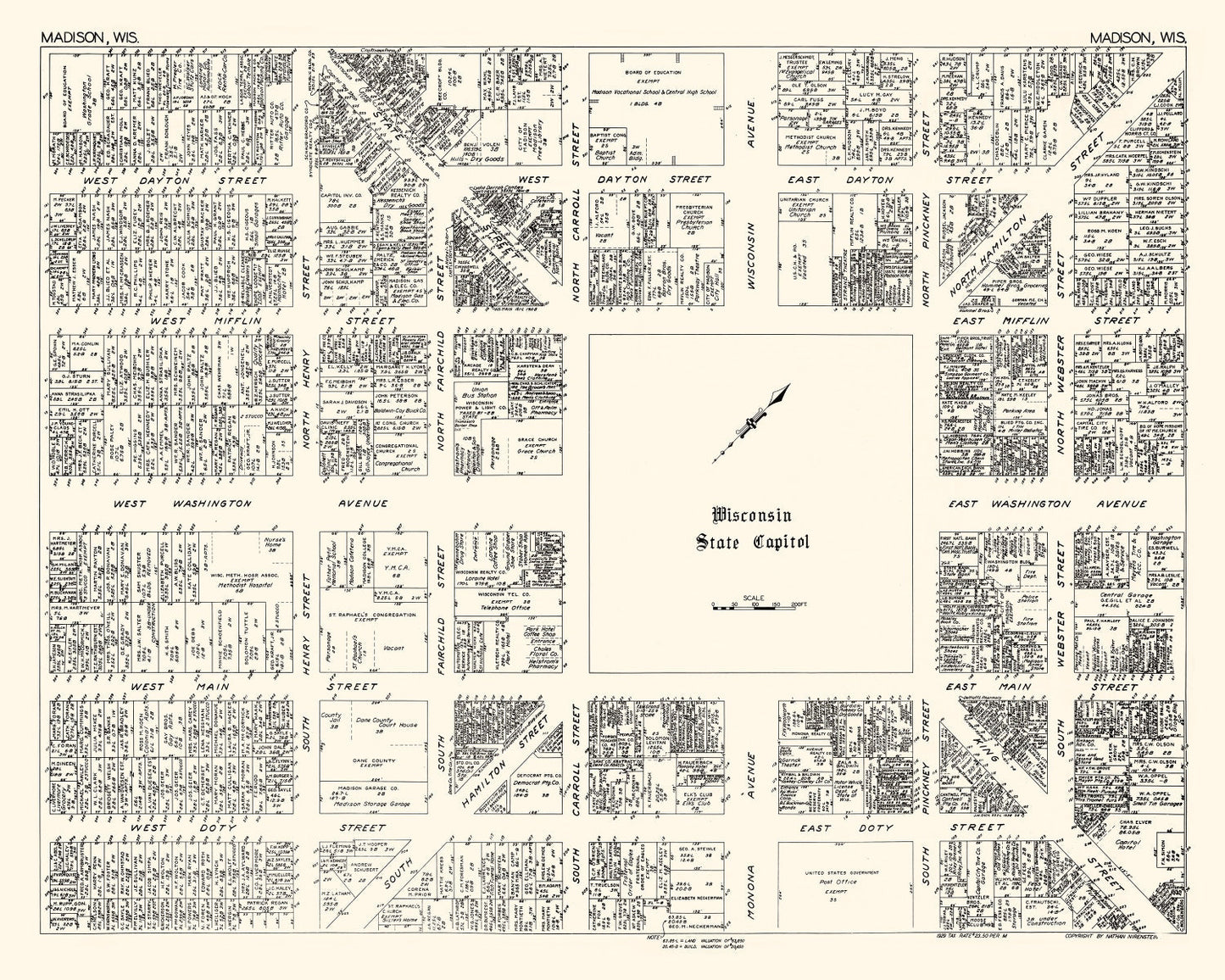 Vintage Map of Madison, WI Business Section 1929