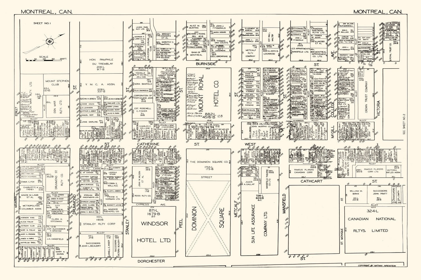 Vintage Map of Montreal, Canada 1929