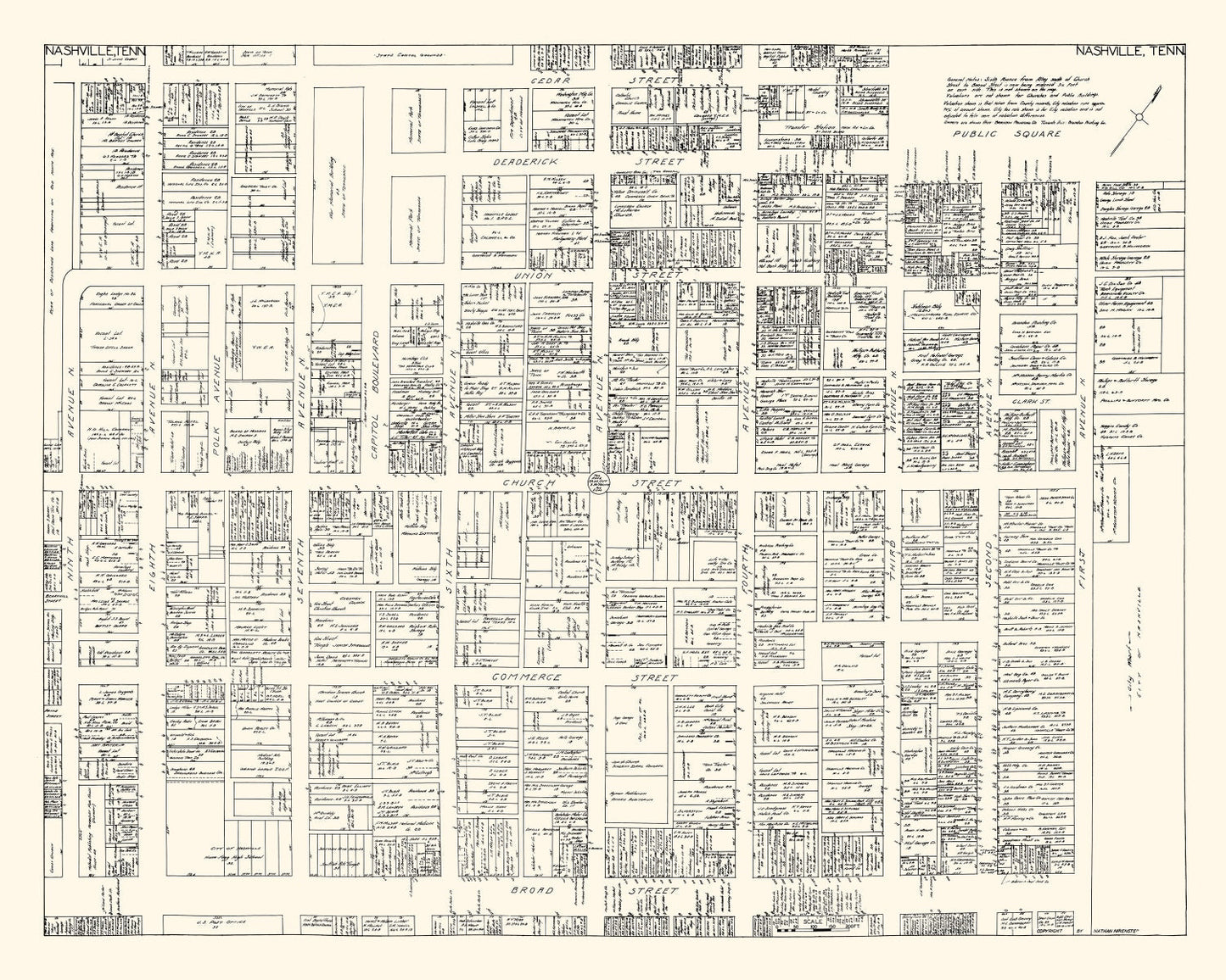 Vintage Map of Nashville, TN Business Section 1929