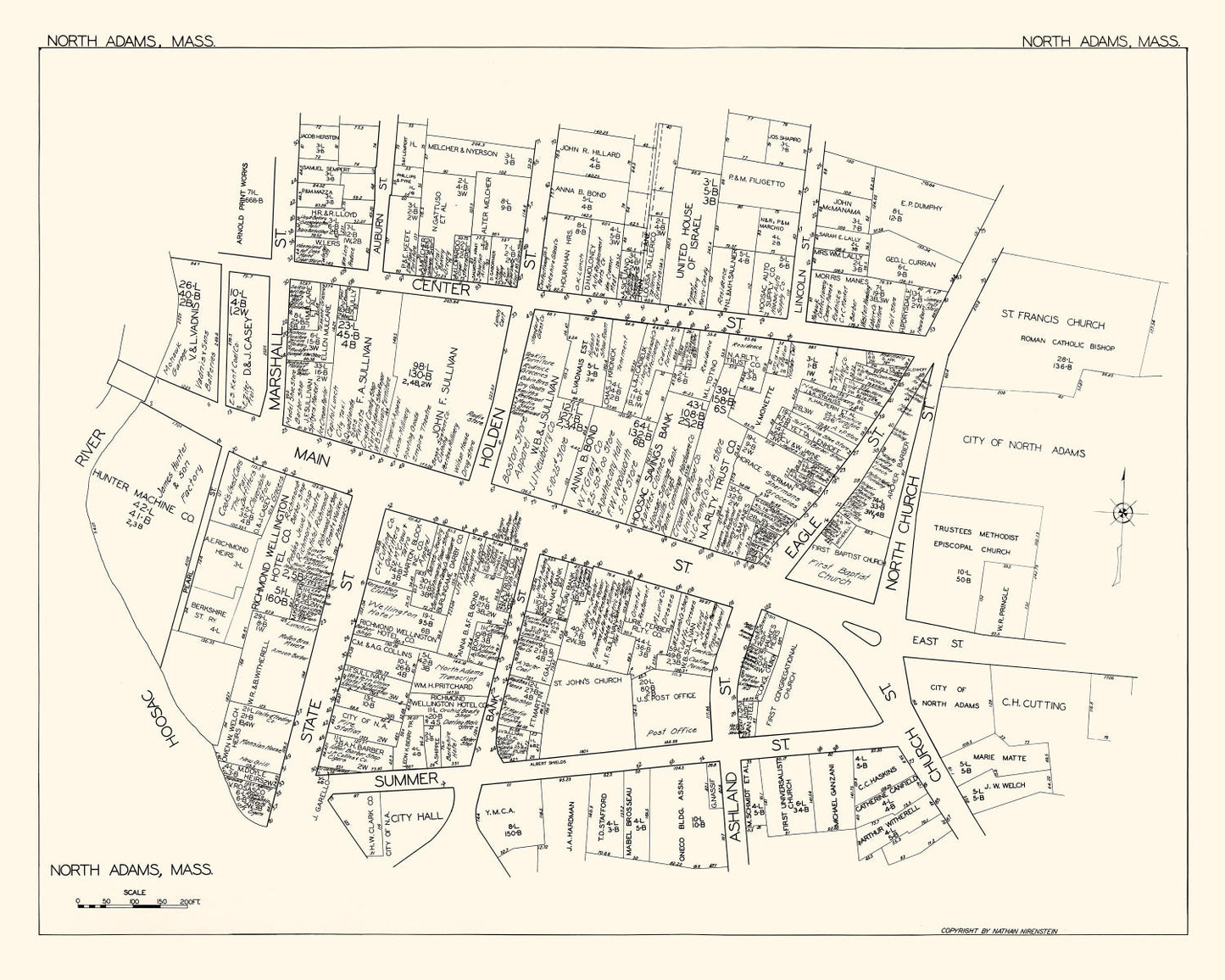 Vintage Map of North Adams, MA Business Section 1929