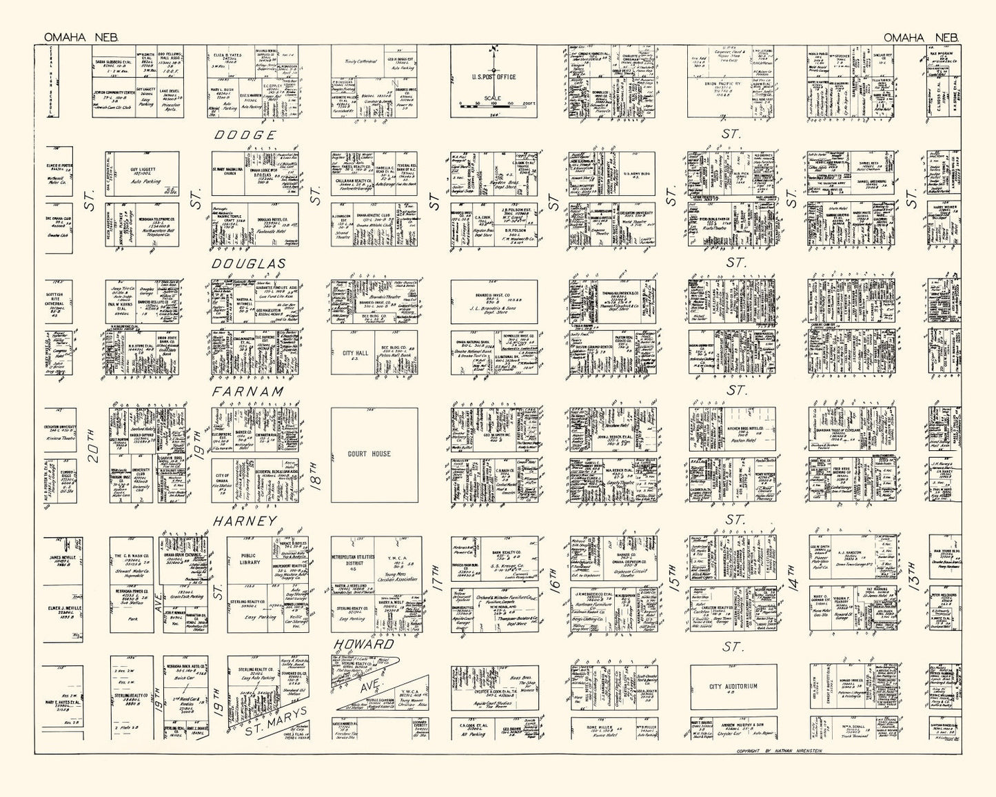 Vintage Map of Omaha, NE Business Section 1929