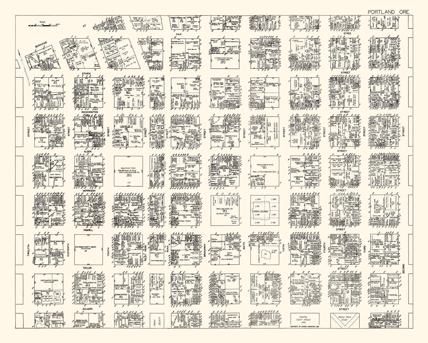 Vintage Map of Portland, OR Business Section 1929