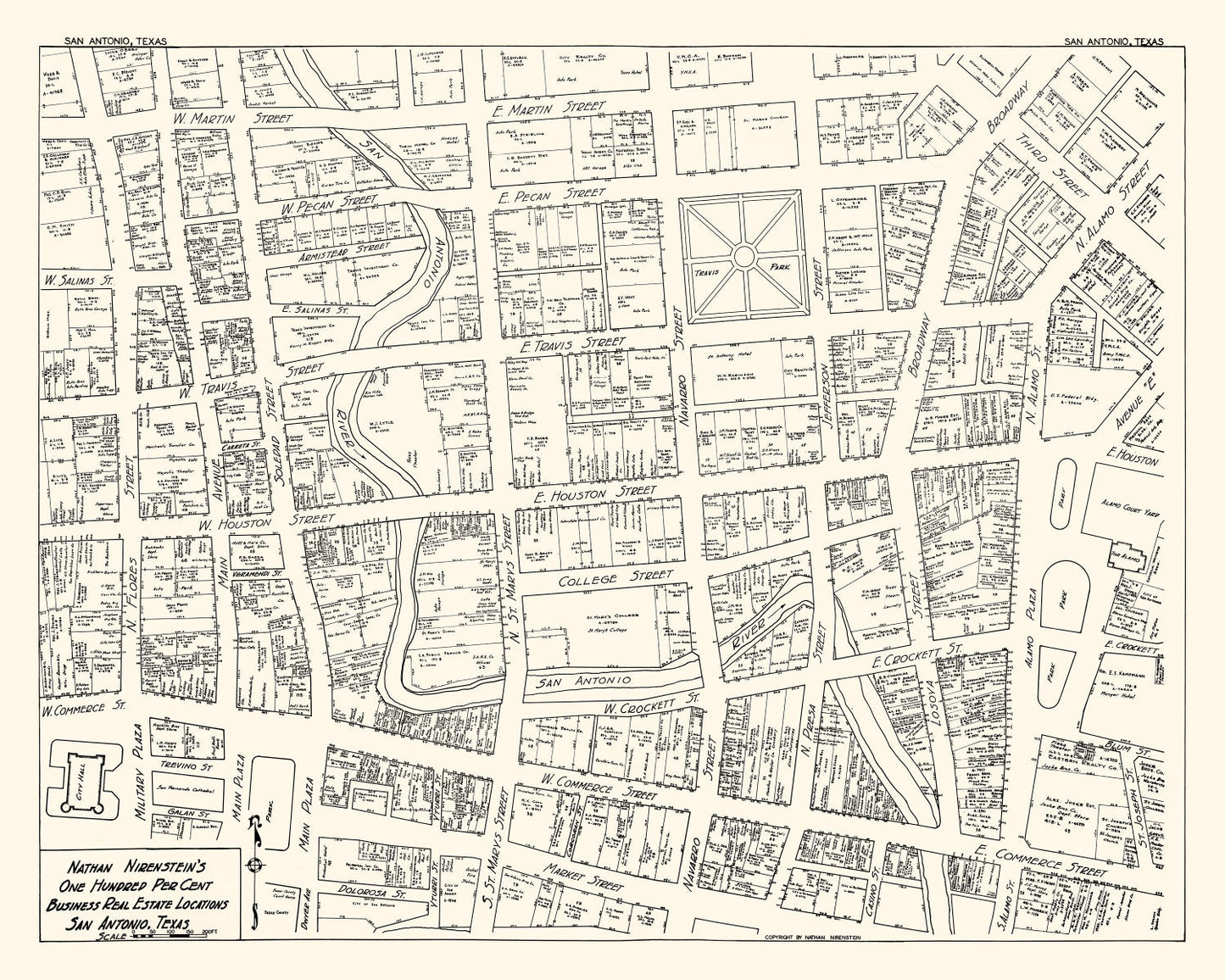 Vintage Map of San Antonio, TX Business Section 1929