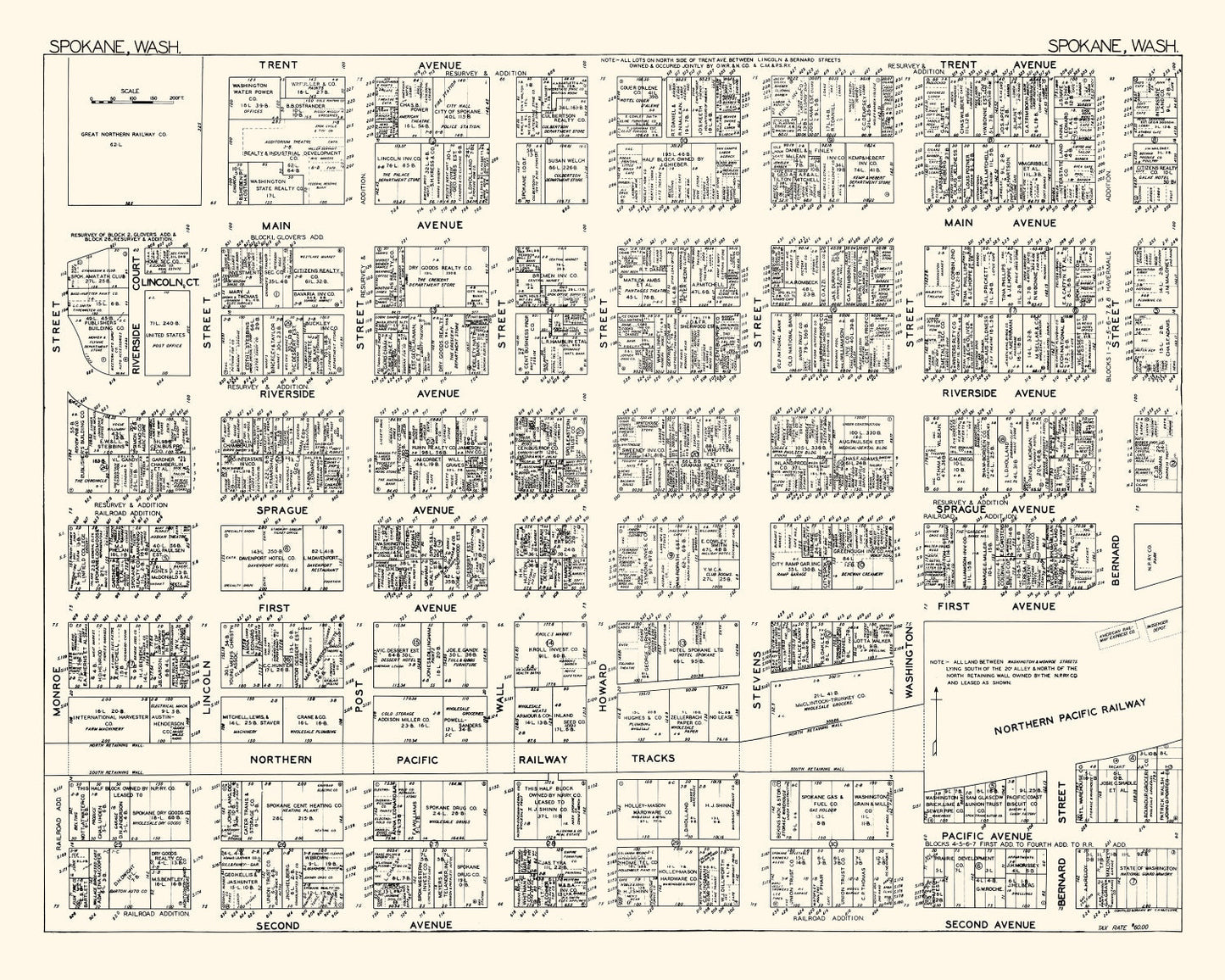 Vintage Map of Spokane, WA Business Section 1929