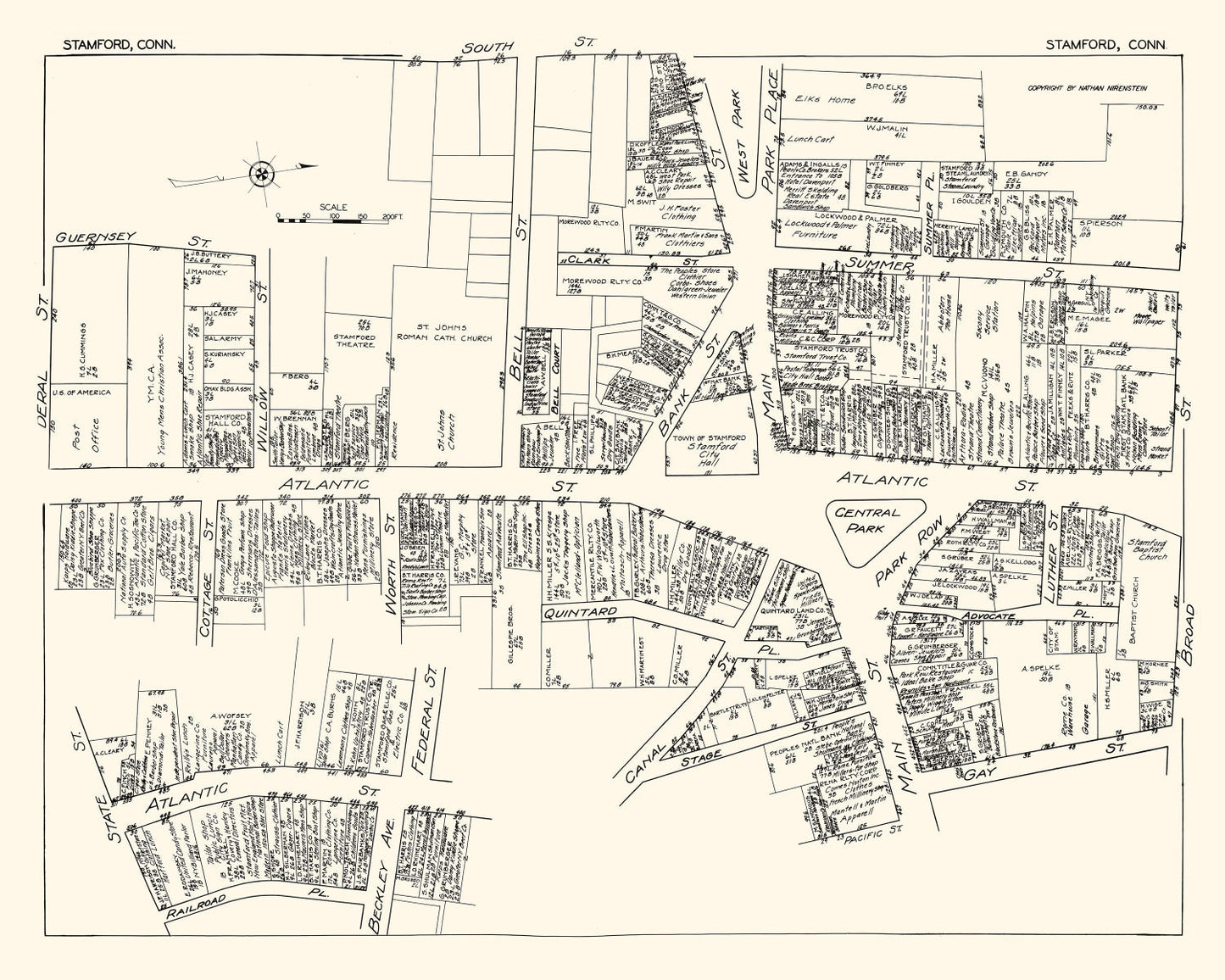 Vintage Map of Stamford, CT Business Section 1929