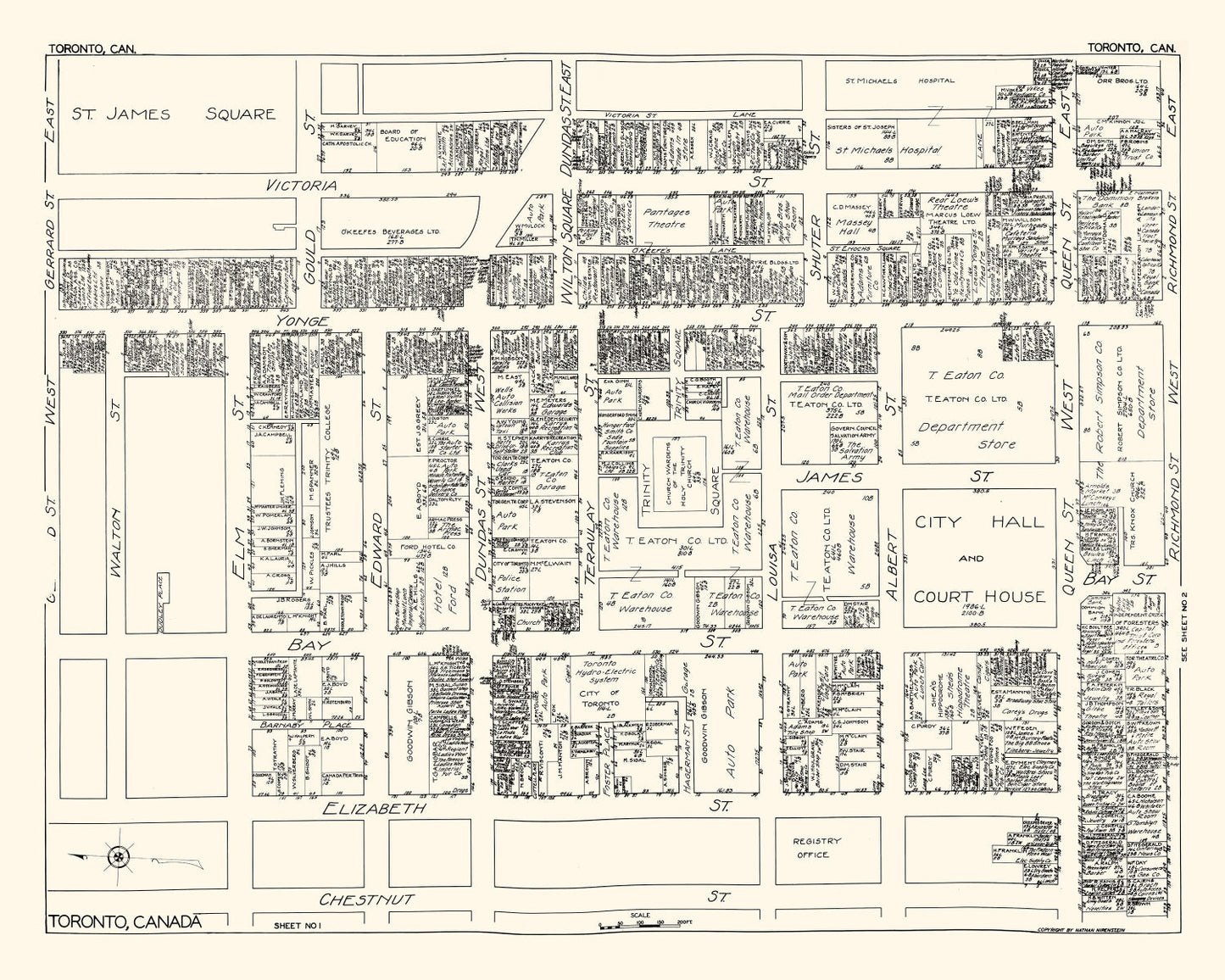 Vintage Map of Toronto, Canada 1929