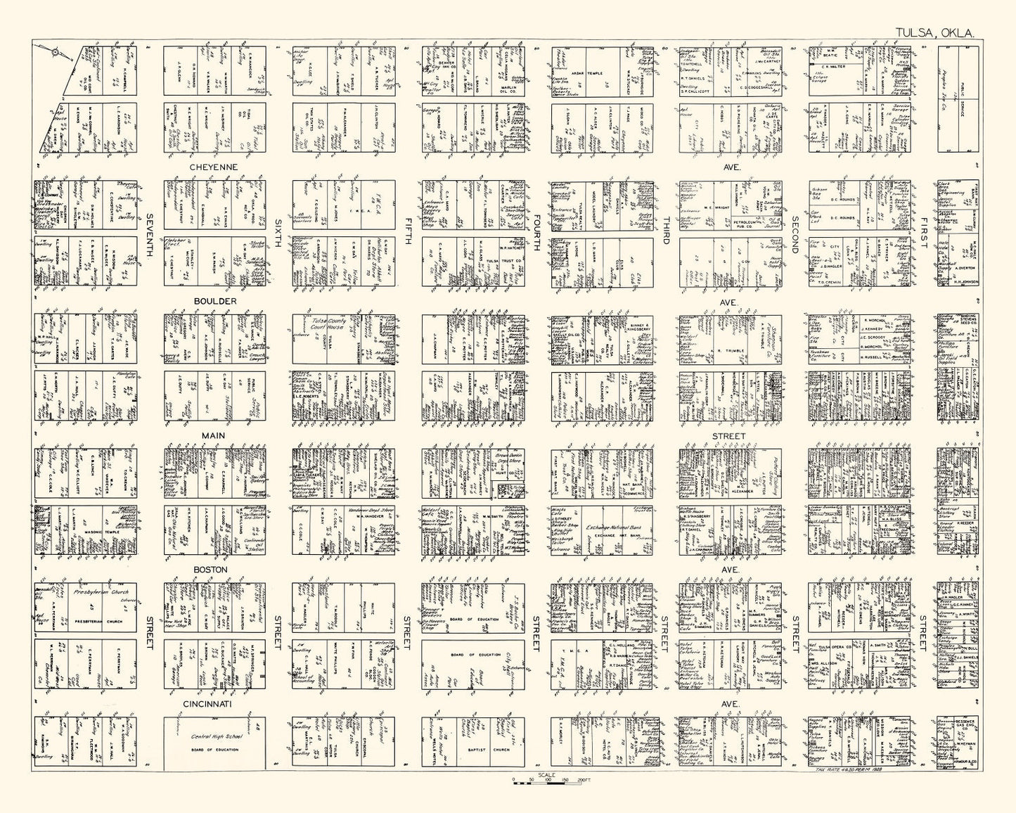 Vintage Map of Tulsa, OK Business Section 1928