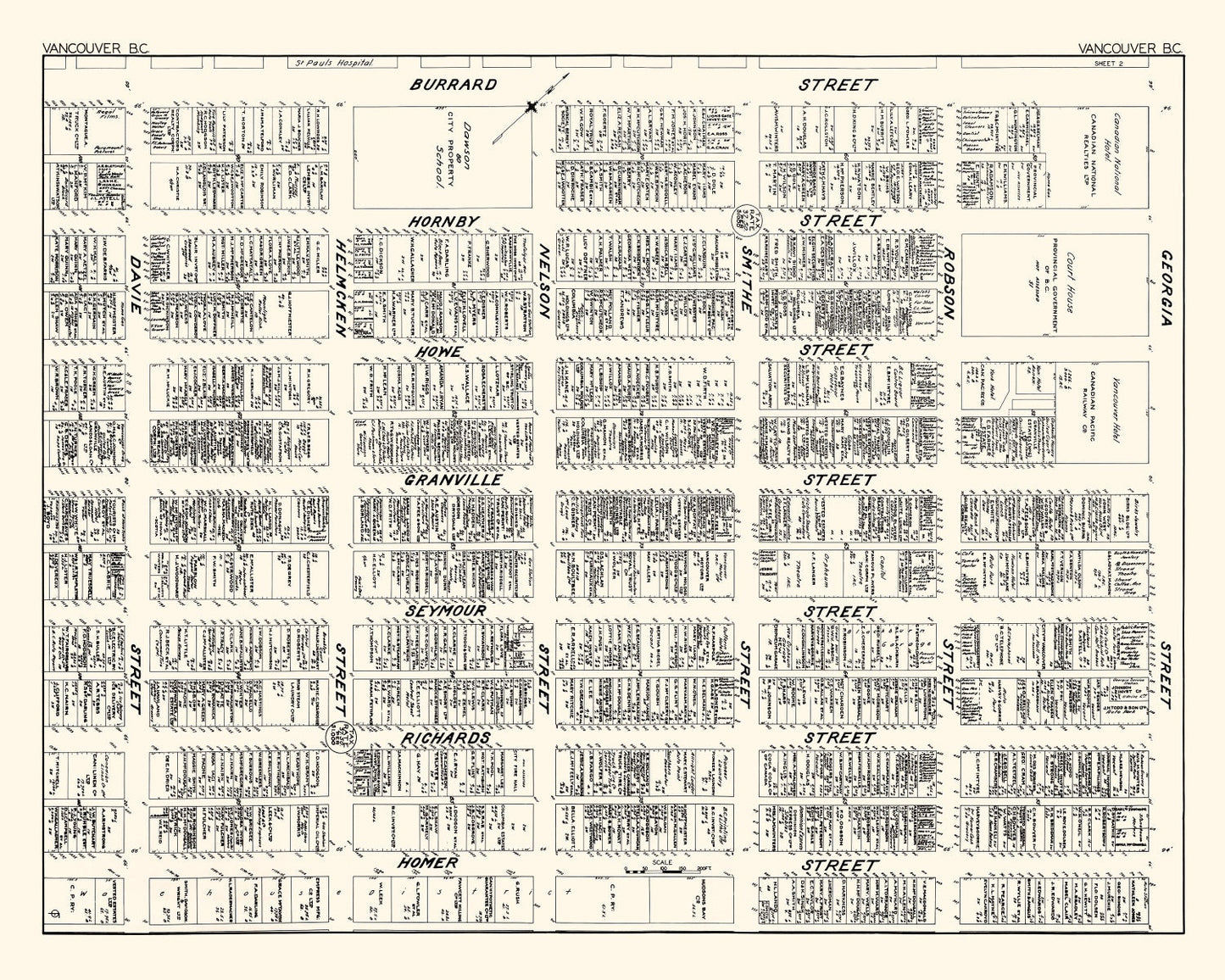 Vintage Map of Vancouver, Canada 1929