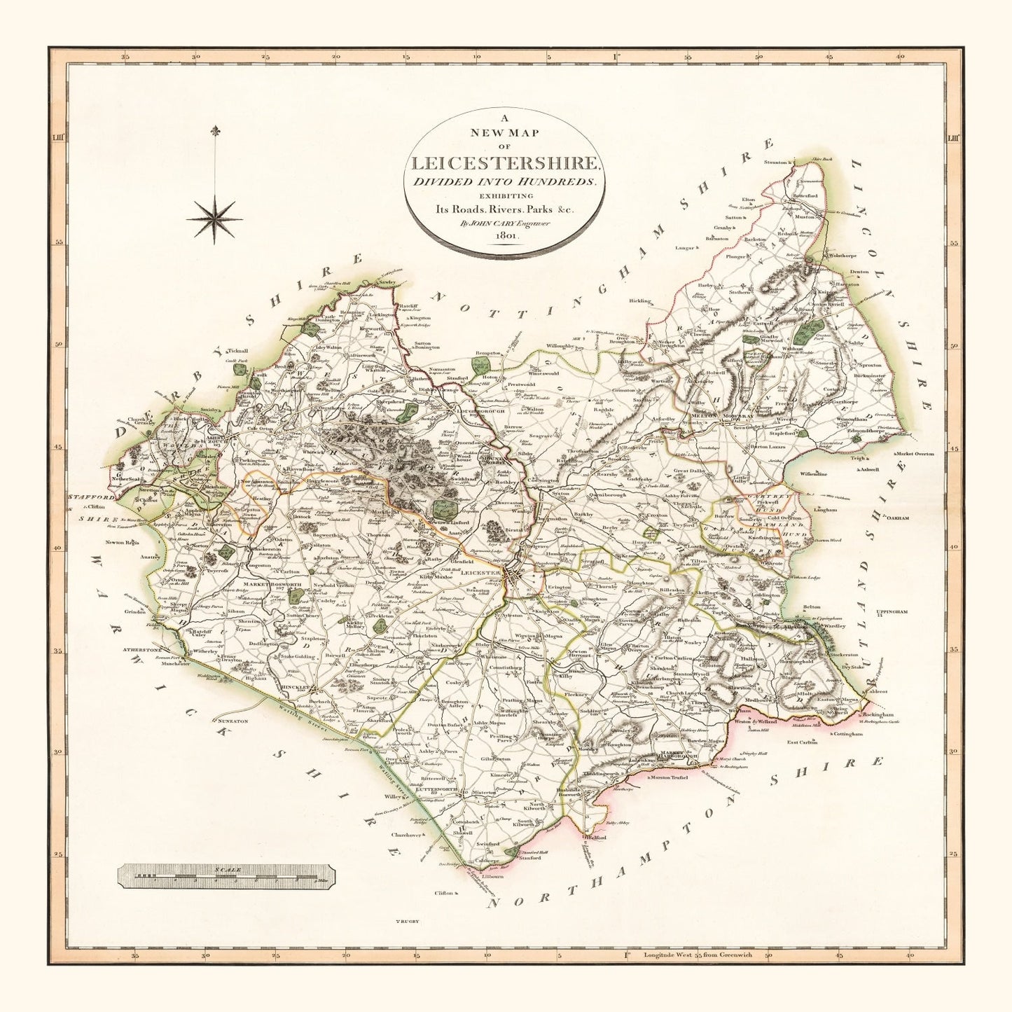 Vintage Map of Lancashire County England, 1806