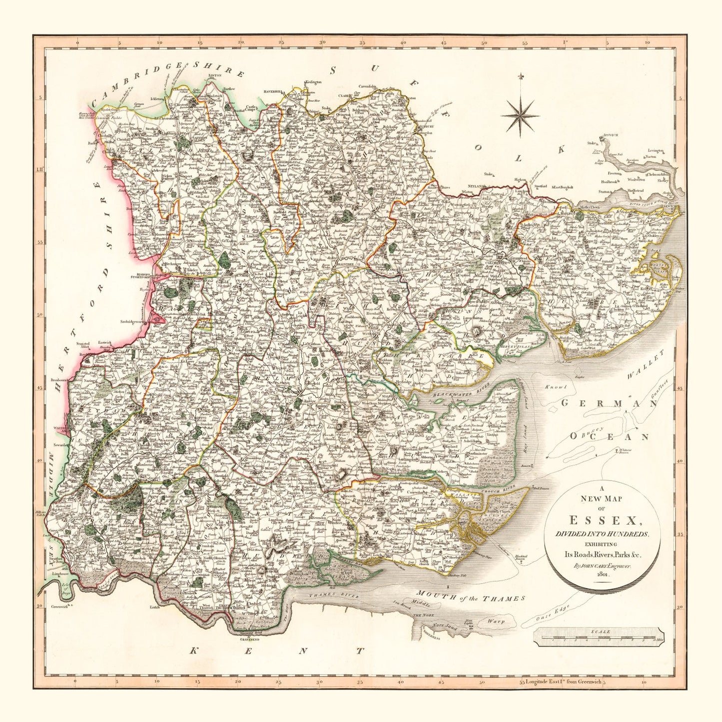 Vintage Map of Essex County England, 1801