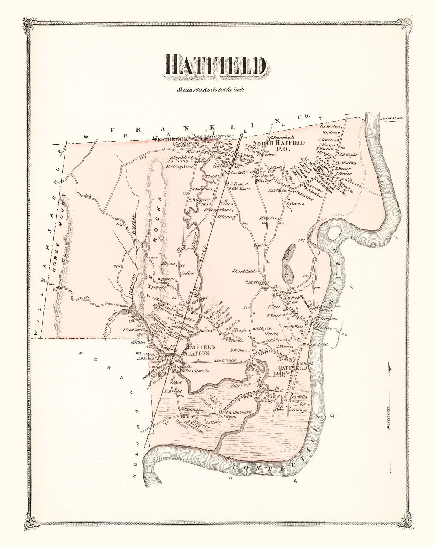 Vintage Map of Hatfield, Massachusetts 1873