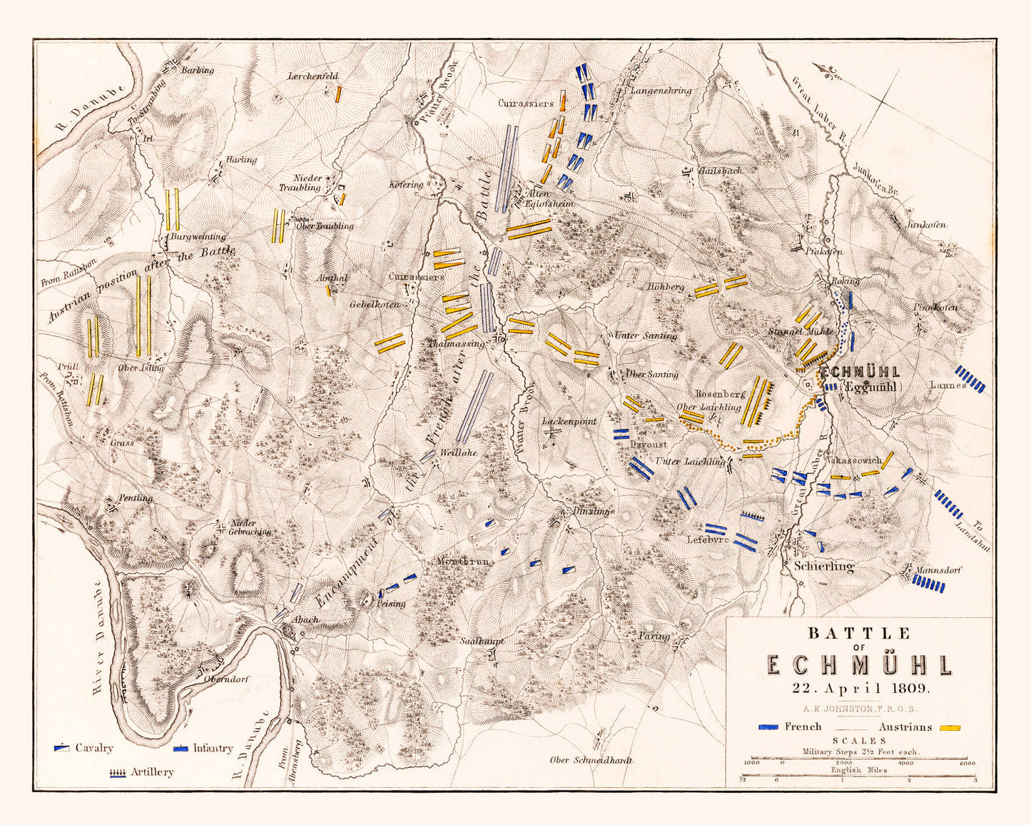 Vintage Map of the Battle of Ecmuhl, 1809