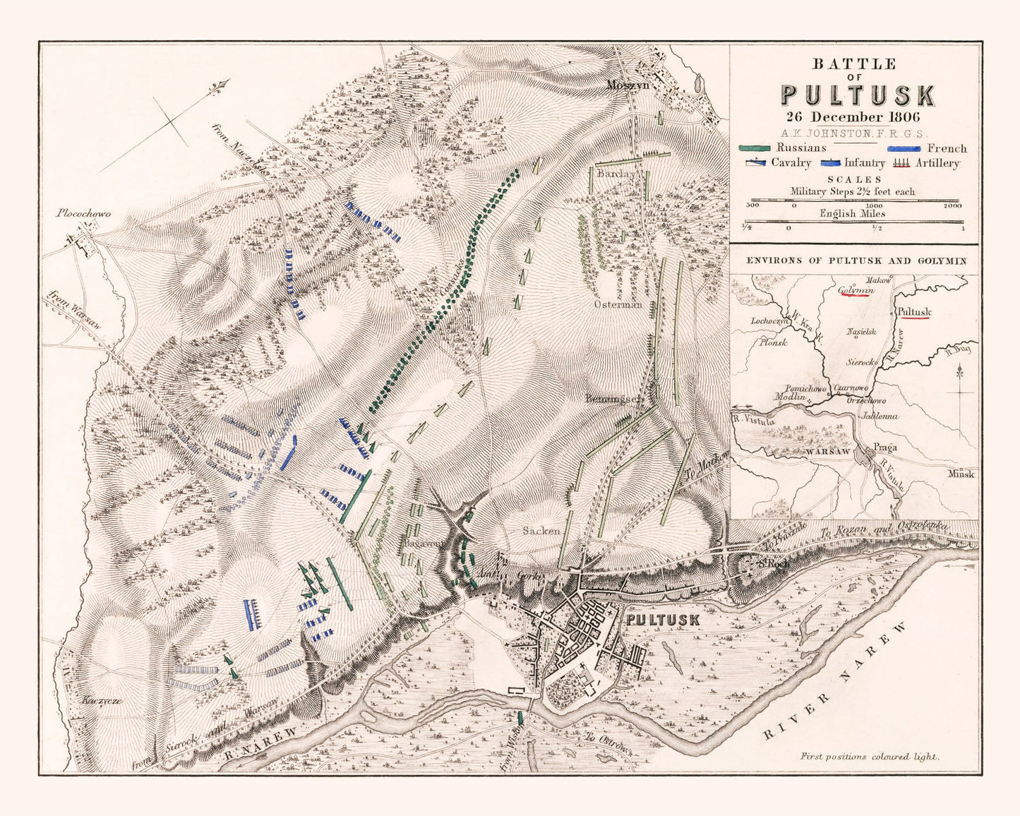 Vintage Map of the Battle of Pultusk, 1806