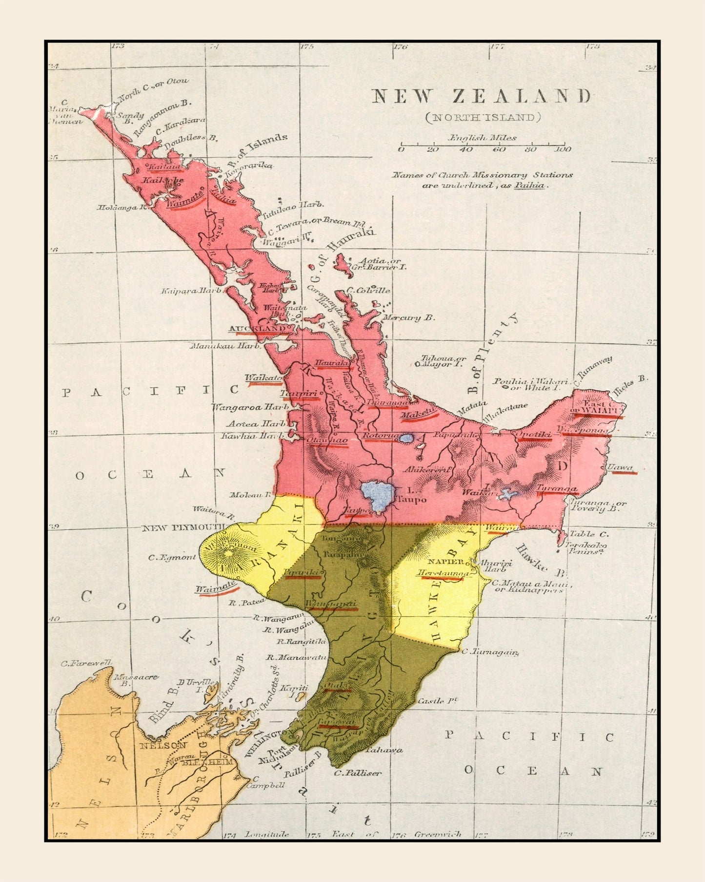 Vintage Map of New Zealand 1862