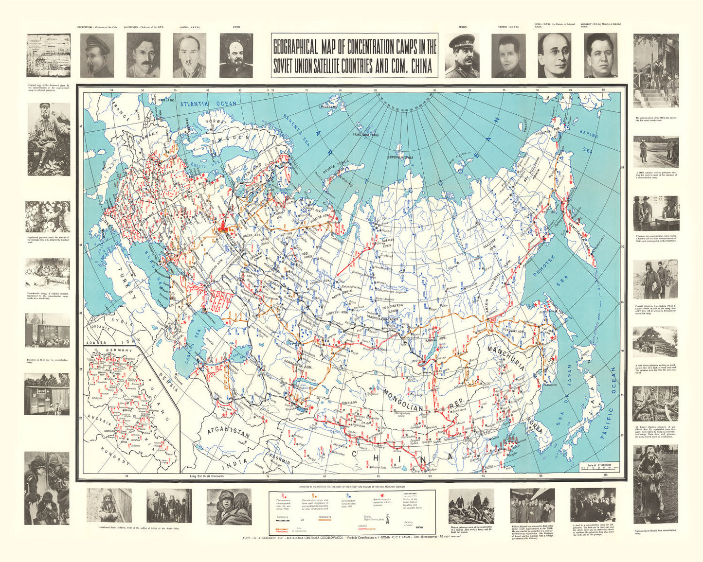 Vintage Map of Concentration Camps, 1945