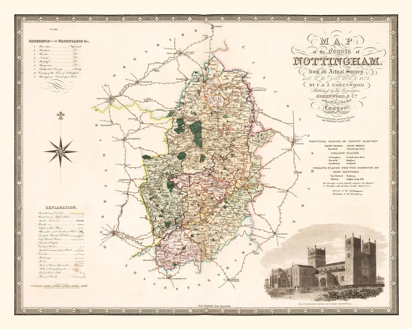 Vintage Map of Nottingham England, 1831