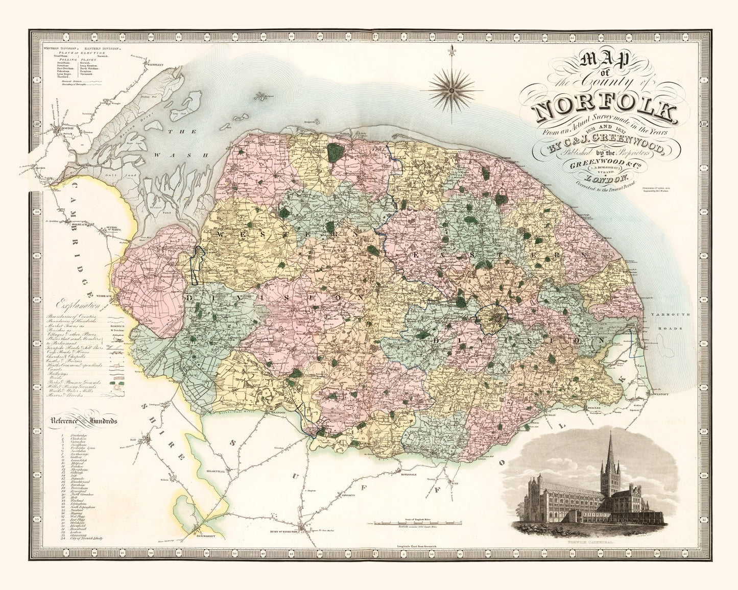 Vintage Map of Norfolk England, 1834